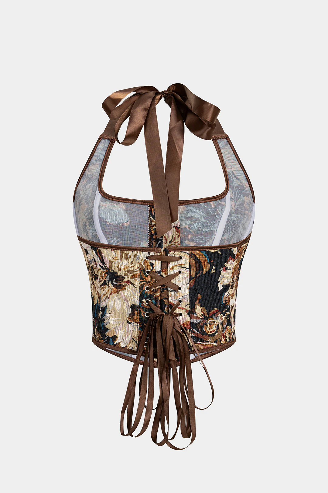 Jacquard Halter Tie Back Backless Cami Top - Image 2