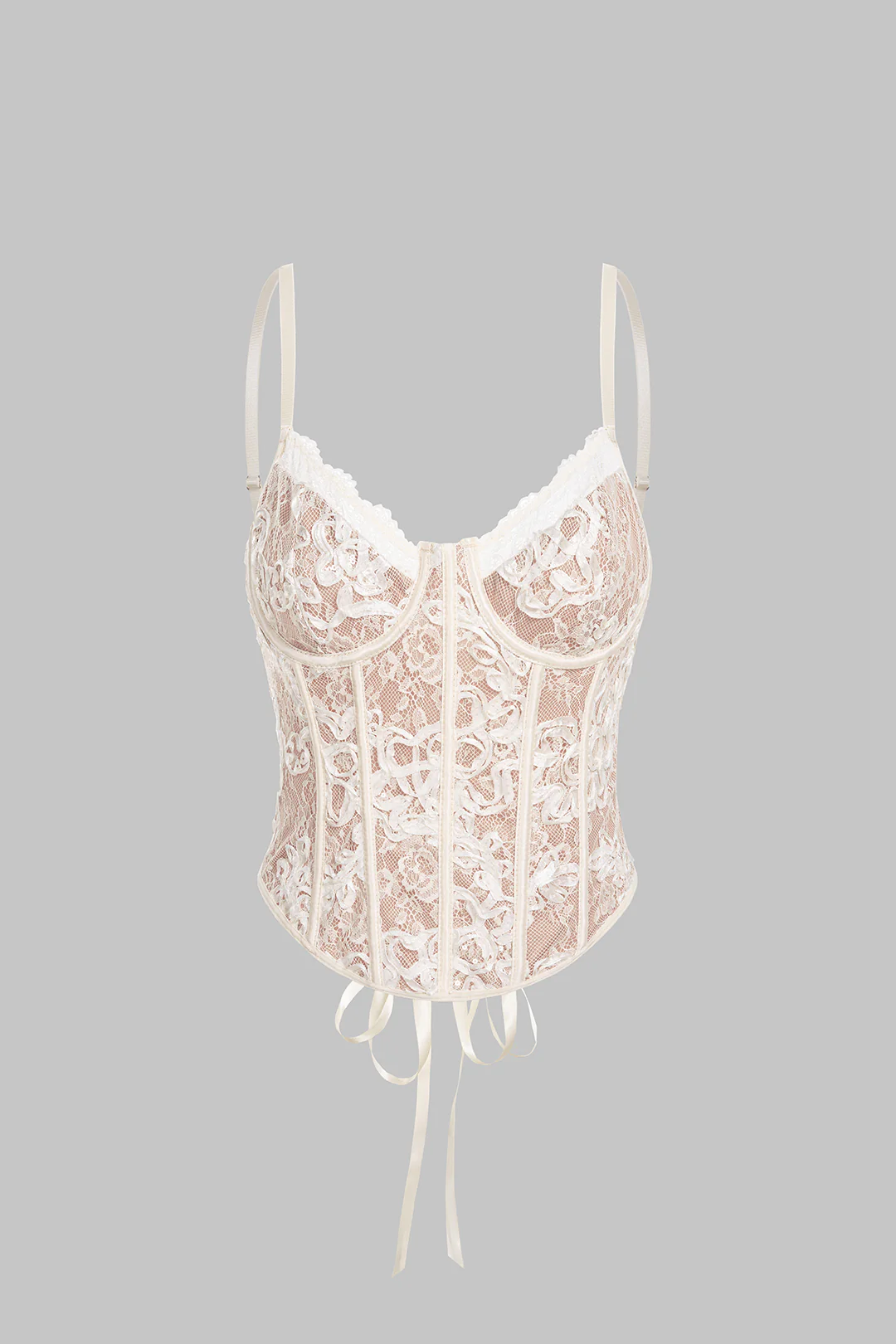 Lace V-Neck Corset Crossed Tie Back Cami Top