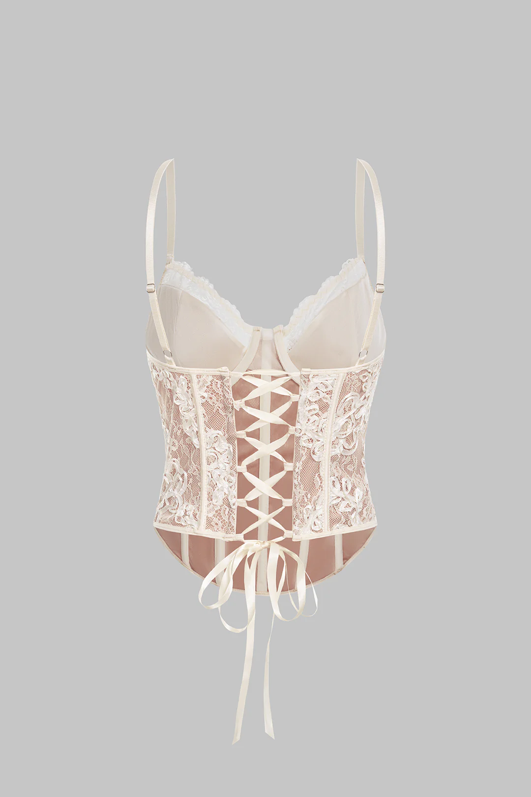 Lace V-Neck Corset Crossed Tie Back Cami Top - Image 2