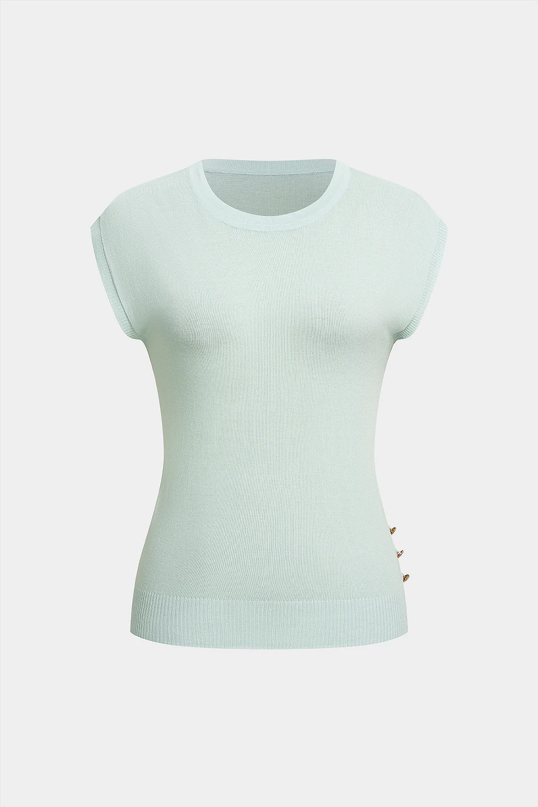 Knit Round Neck Metallic Button Tank Top