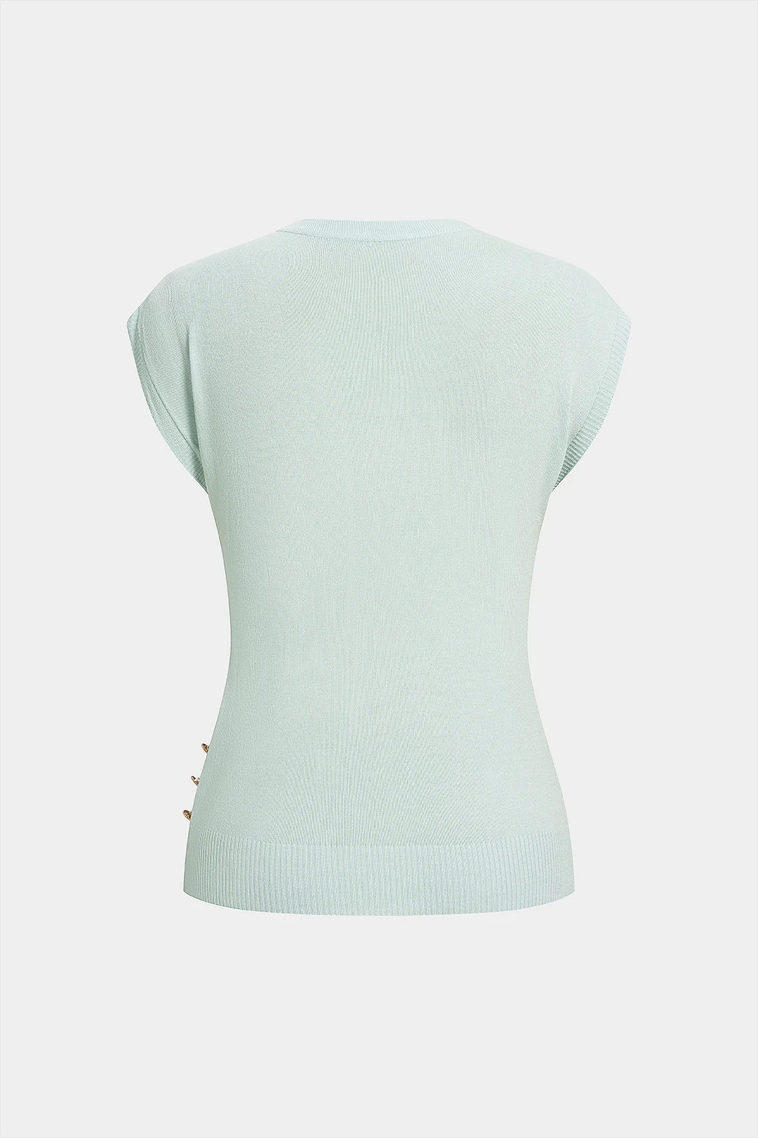 Knit Round Neck Metallic Button Tank Top - Image 2