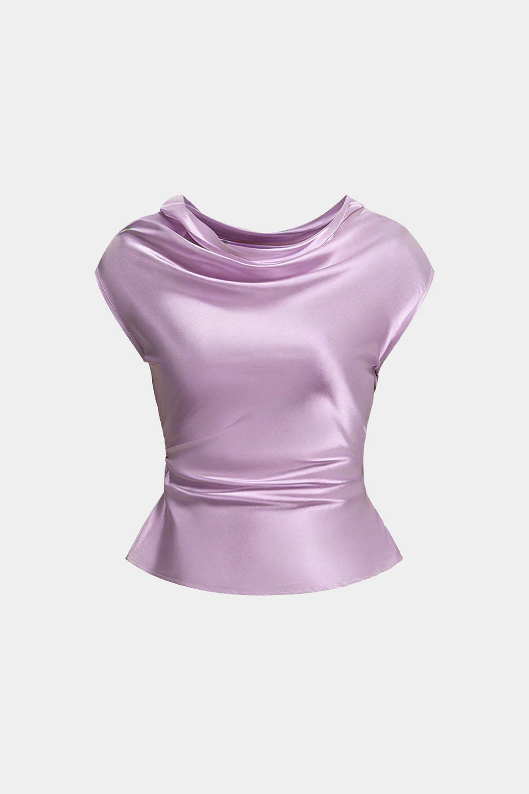Satin Draped Neck Ruched Tank Top - Image 10