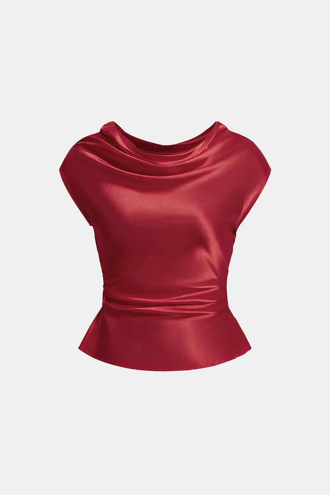 Satin Draped Neck Ruched Tank Top - Image 11