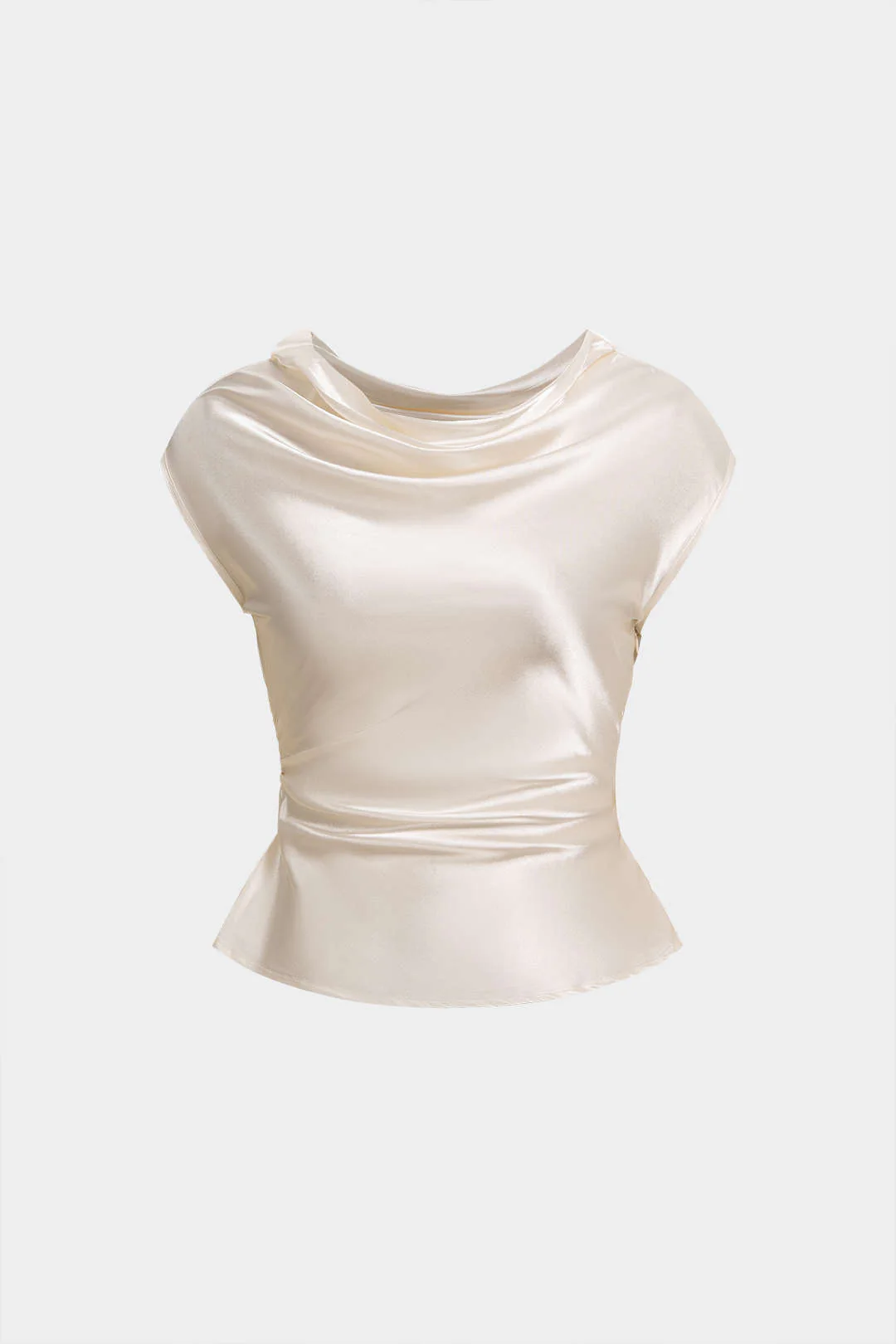 Satin Draped Neck Ruched Tank Top - Image 3