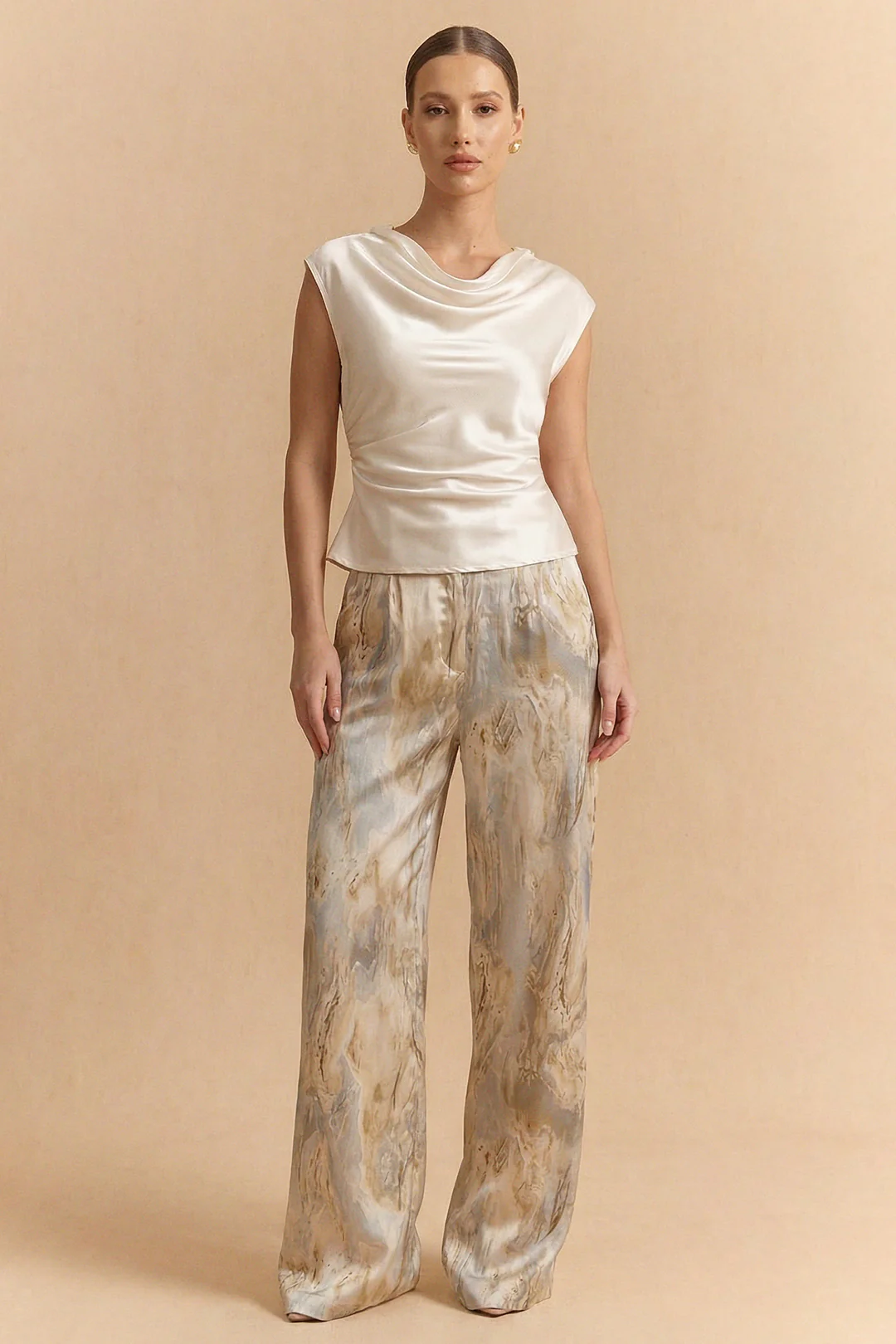 Satin Draped Neck Ruched Tank Top - Image 5