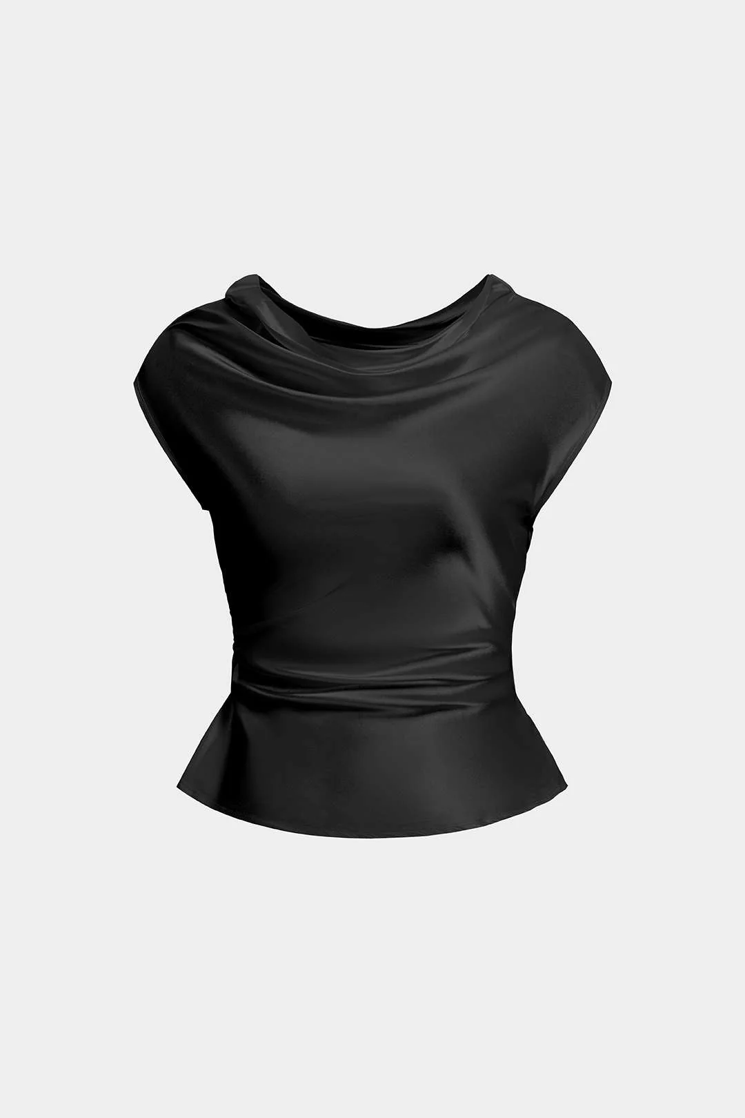 Satin Draped Neck Ruched Tank Top - Image 8