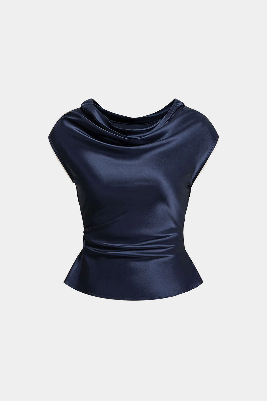 Satin Draped Neck Ruched Tank Top - Image 9