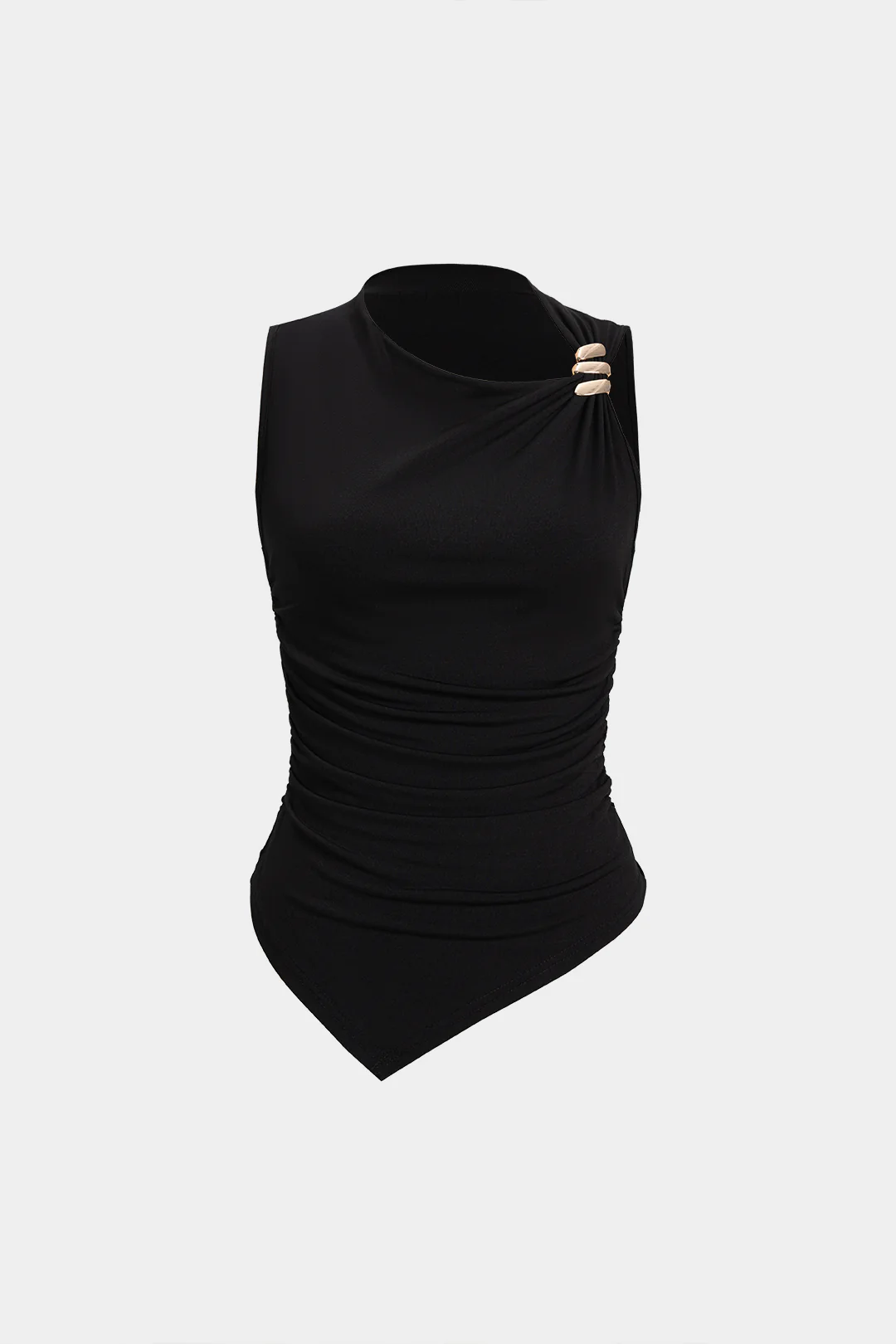 Metallic Button Ruched Asymmetrical Tank Top