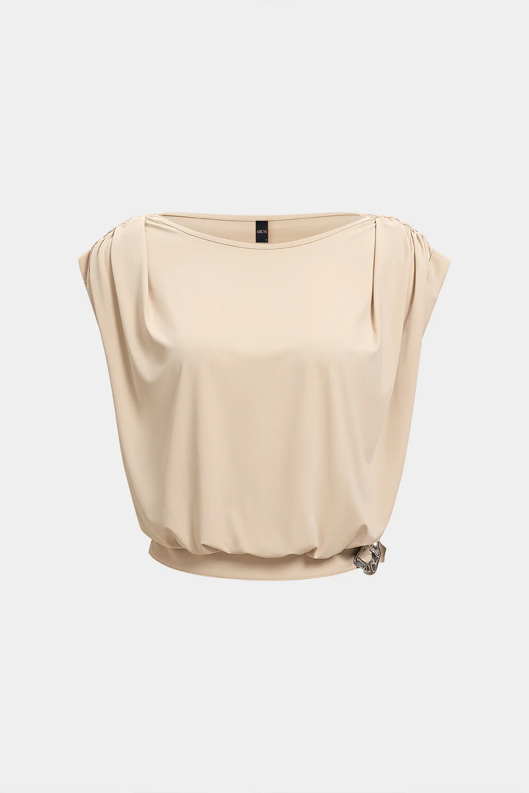 Round Neck Ruched Metallic Tank Top