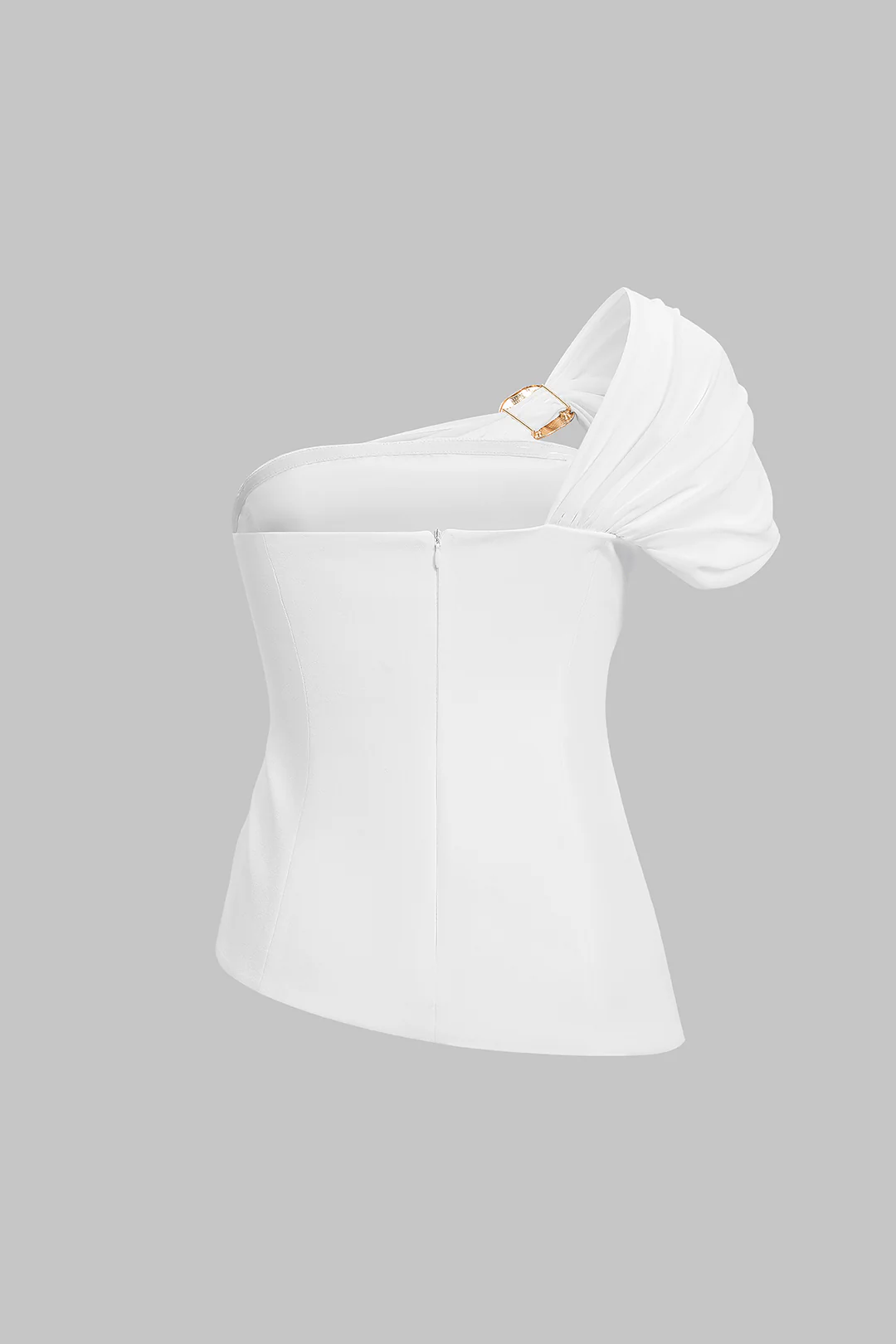 Patchwork Chiffon One Shoulder Metallic Ruched Asymmetrical Tube Top - Image 2