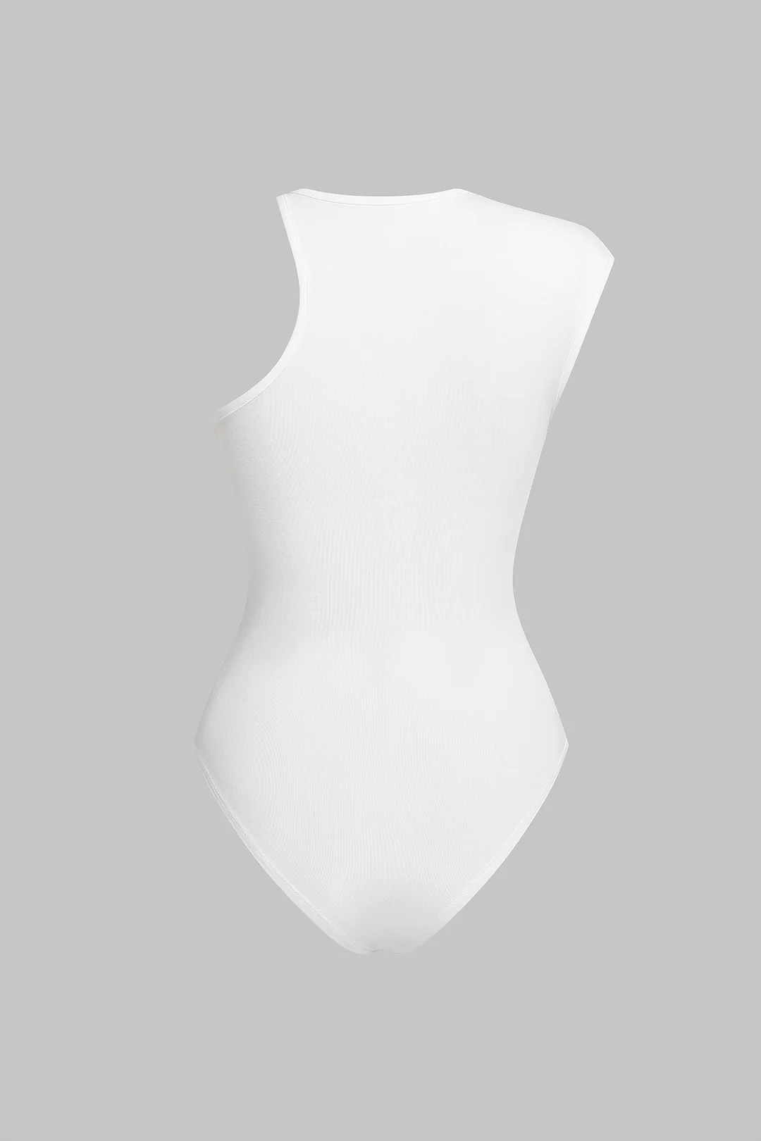 Round Neck Ruched Asymmetrical Sleeveless Bodysuit - Image 2