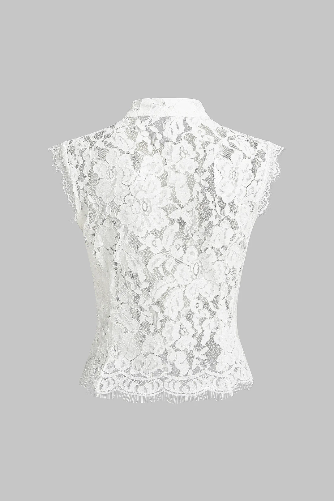 Lace Mock Neck Button Hollow Out Tank Top - Image 2