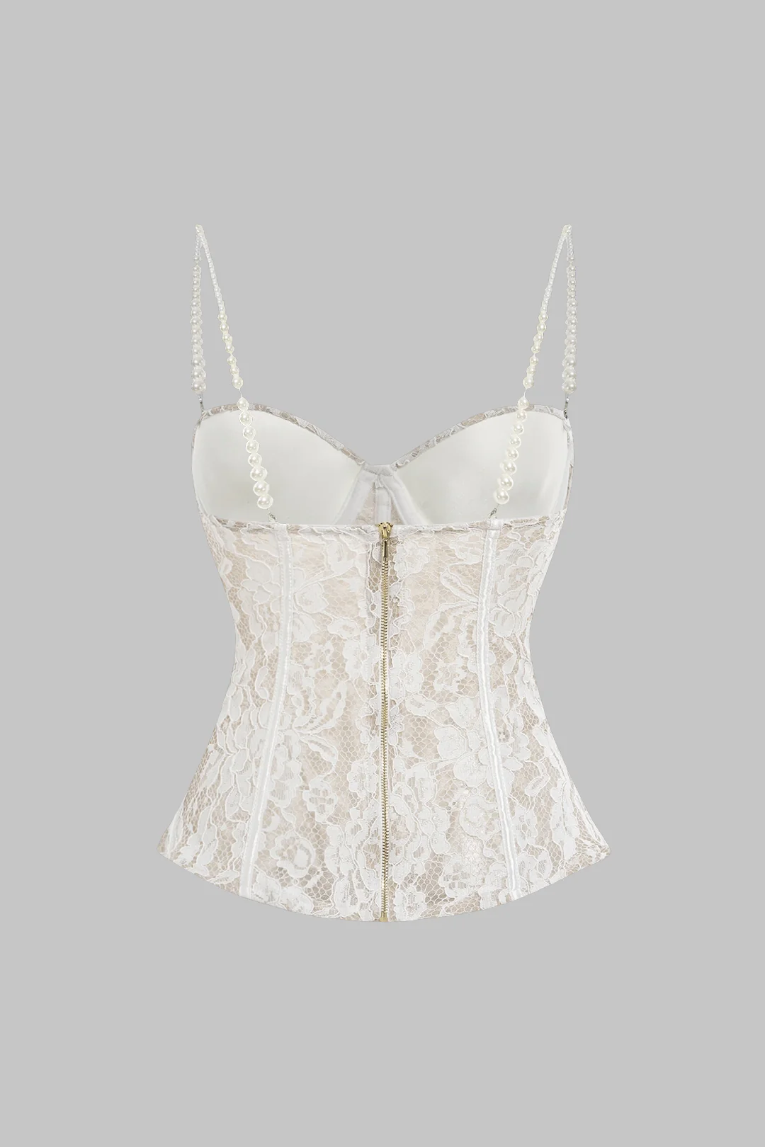 Lace Pearls Chain Corset Zipper Cami Top - Image 2