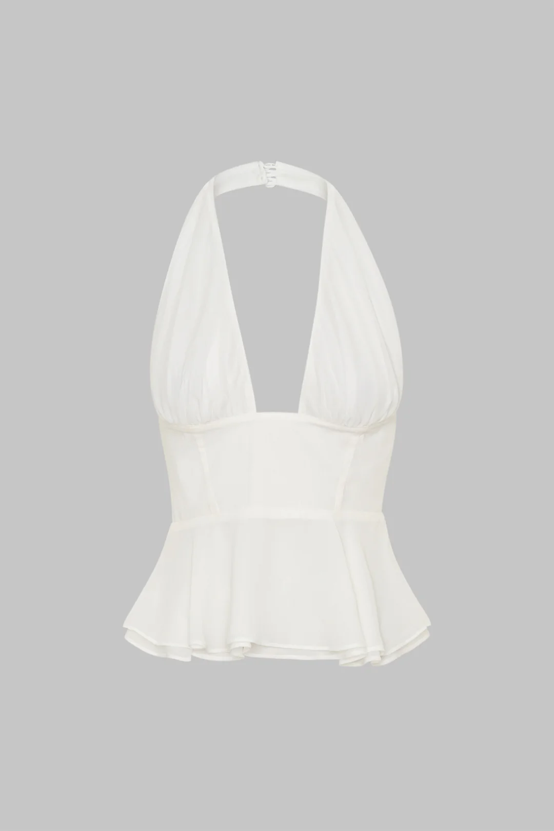 Halter V-Neck Ruched Ruffle Backless Tank Top - Image 2