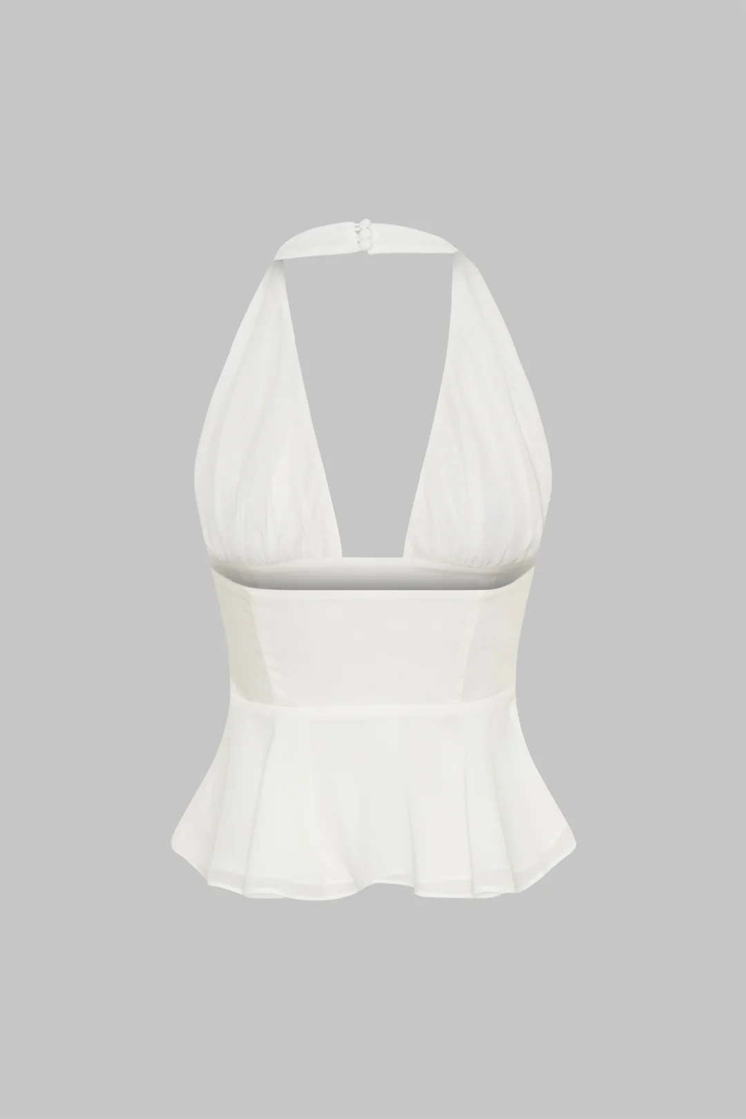 Halter V-Neck Ruched Ruffle Backless Tank Top - Image 3