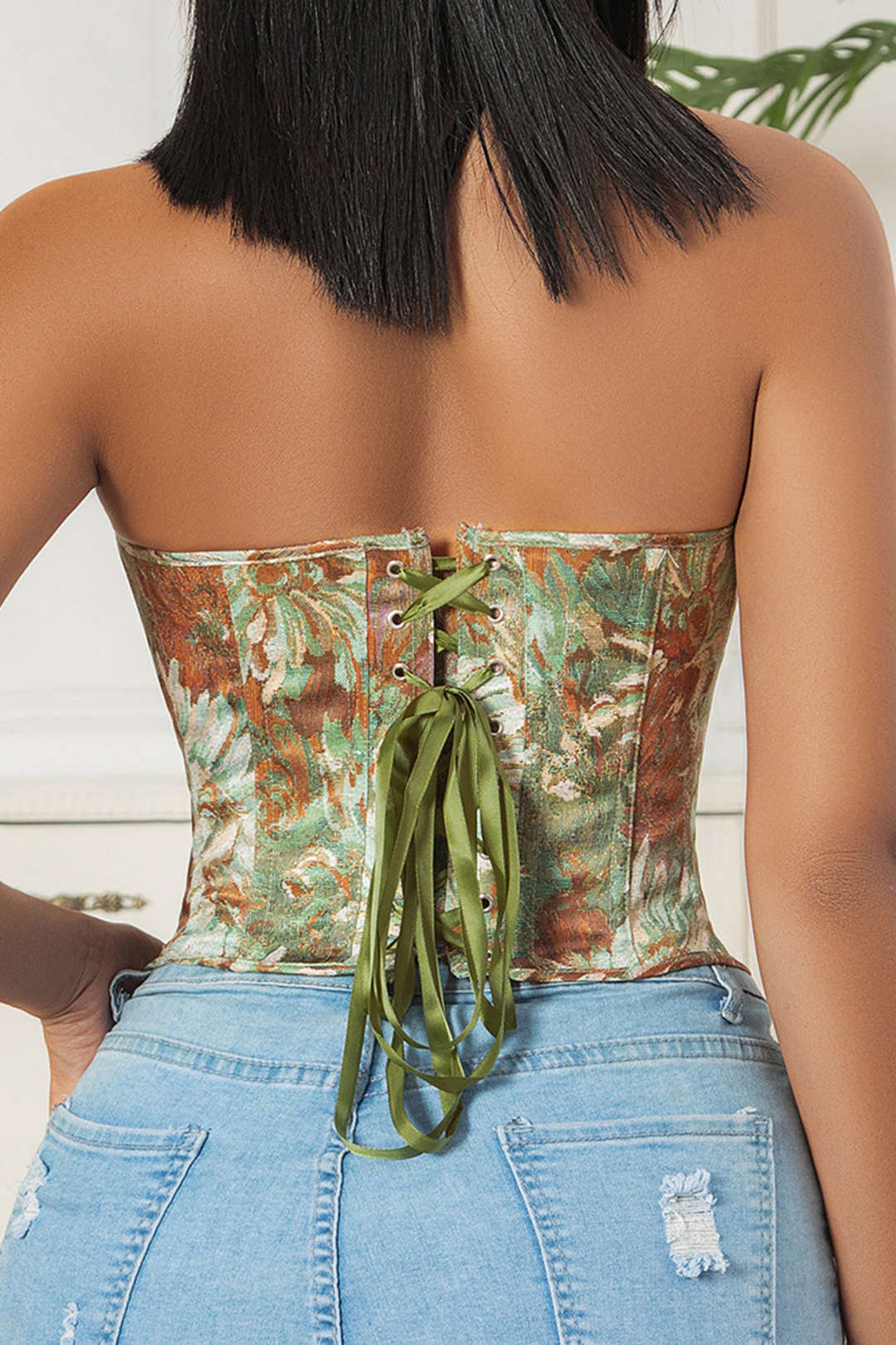 Floral Print Strapless Tie Back Corset Tube Top - Image 6