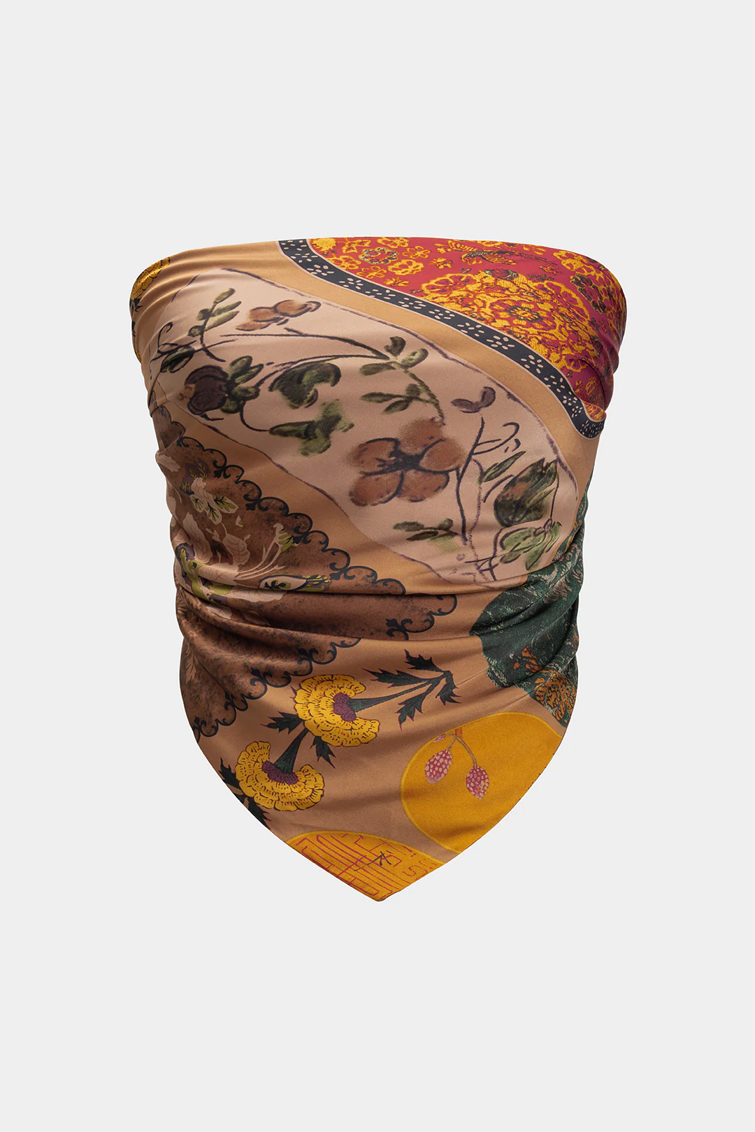 Plus Size Retro Print Satin Tie Front Tube Top - Image 2