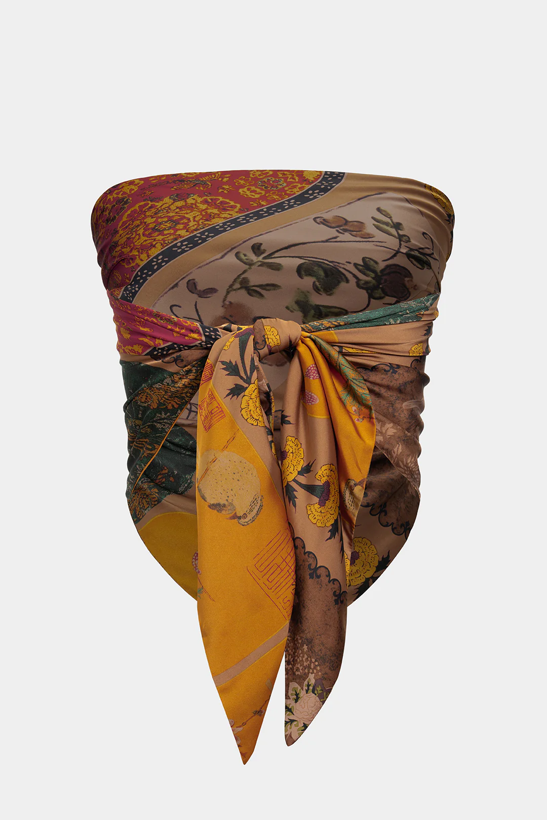 Plus Size Retro Print Satin Tie Front Tube Top - Image 3