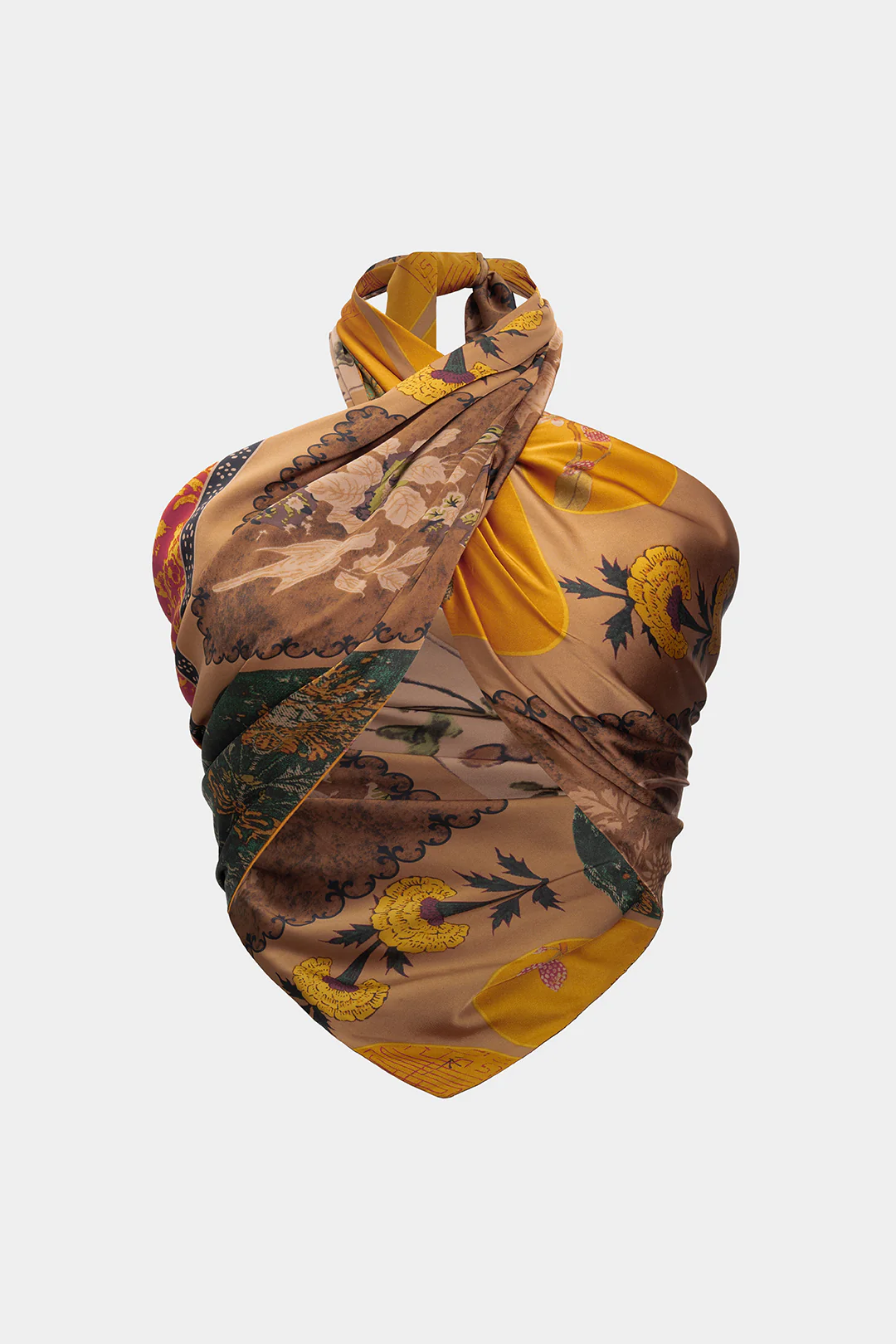Plus Size Retro Print Satin Tie Front Tube Top - Image 4