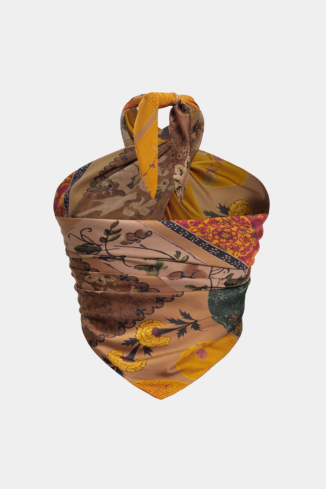 Plus Size Retro Print Satin Tie Front Tube Top - Image 5