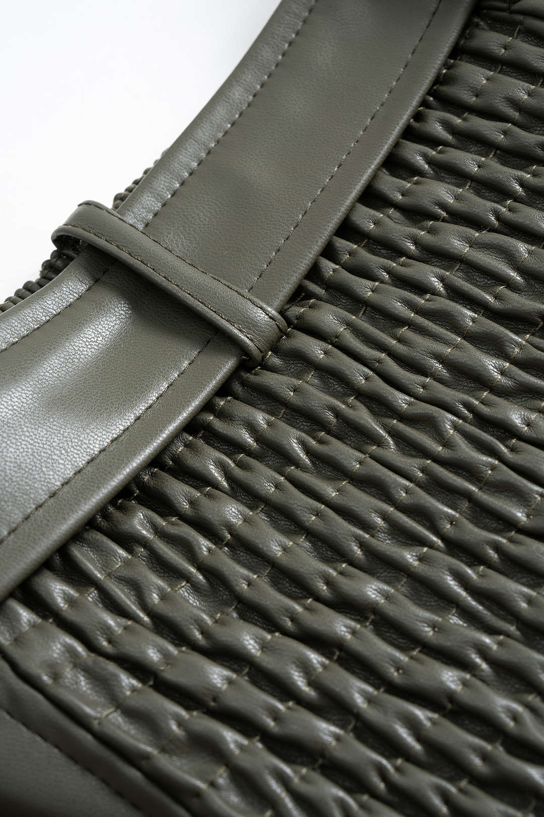 Faux Leather Smocked Strapless Belted Zipper Tube Top - Image 3