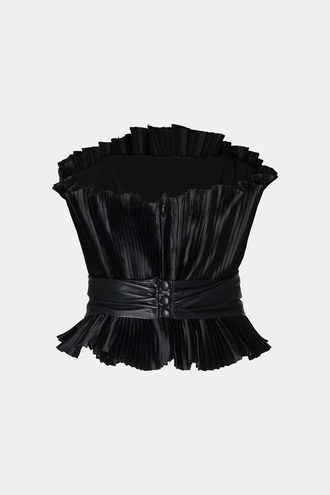 Faux Leather Patchwork Belted Ruched Tube Top - Image 2