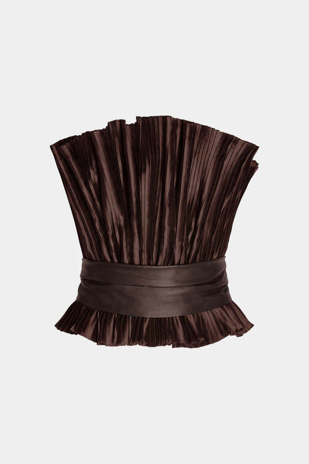 Faux Leather Patchwork Belted Ruched Tube Top - Image 3