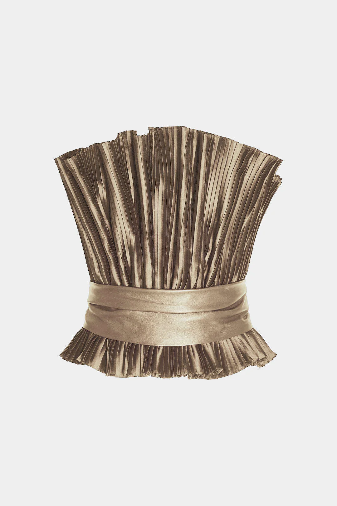 Faux Leather Patchwork Belted Ruched Tube Top - Image 5