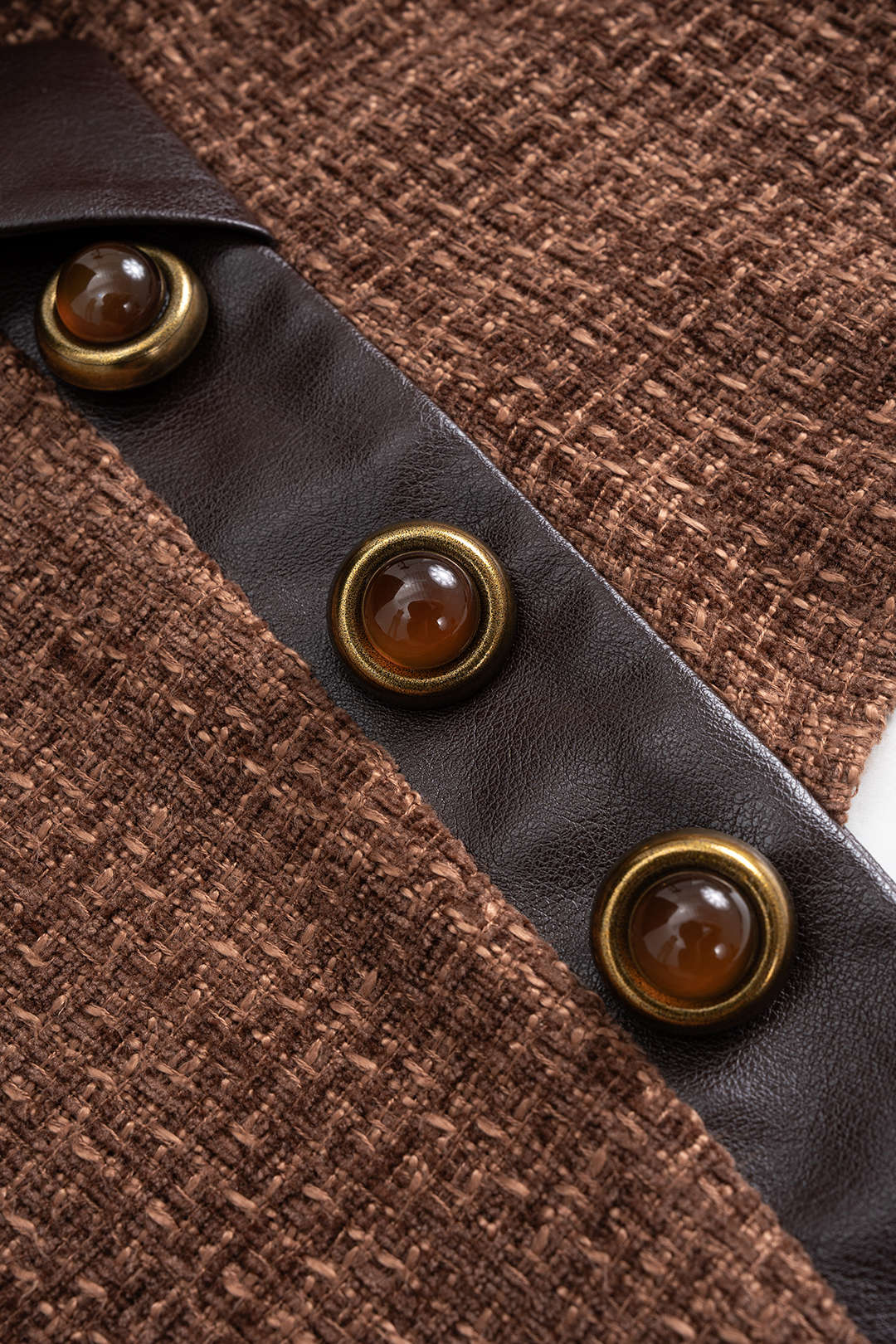 Faux Leather Patchwork  Asymmetrical Button Zipper Tube Top - Image 3