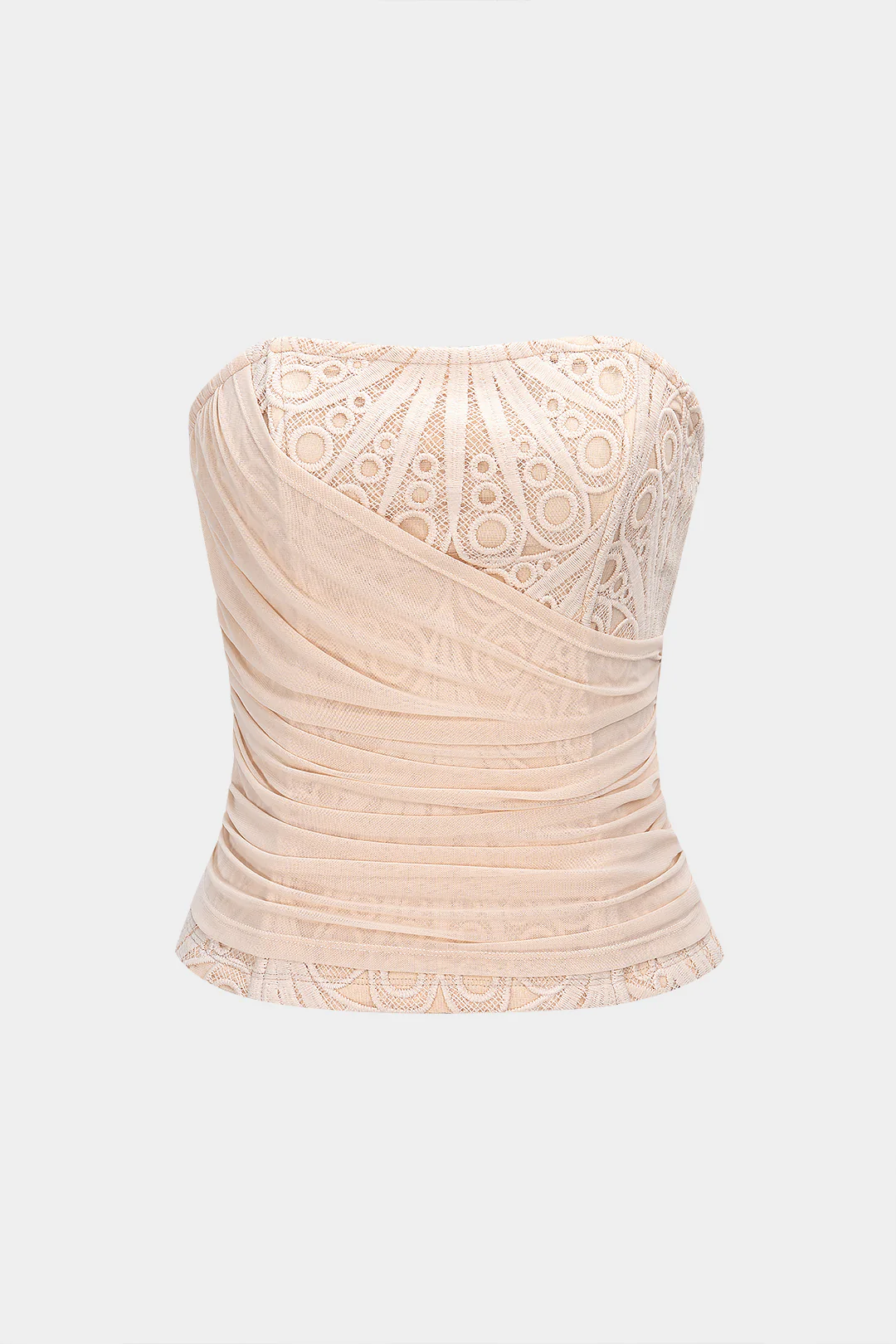 Mesh Lace Patchwork Zipper Tube Top