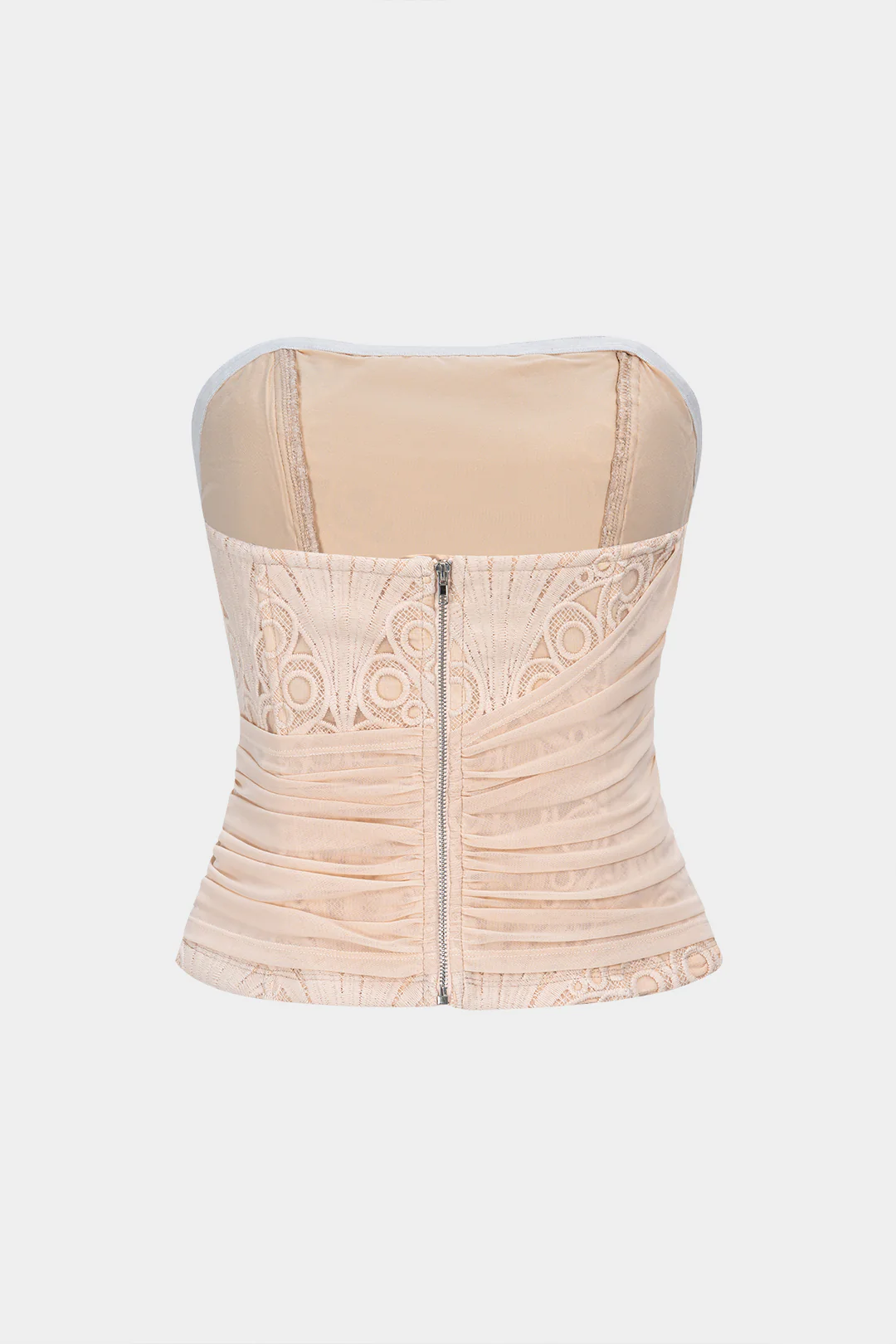Mesh Lace Patchwork Zipper Tube Top - Image 2