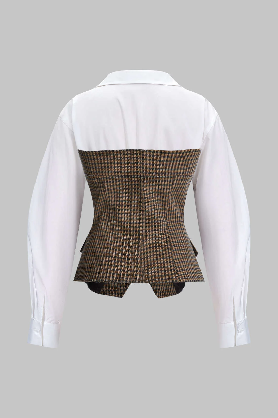 Plaid Print Irregular Button Zipper Long-Sleeved Top - Image 2