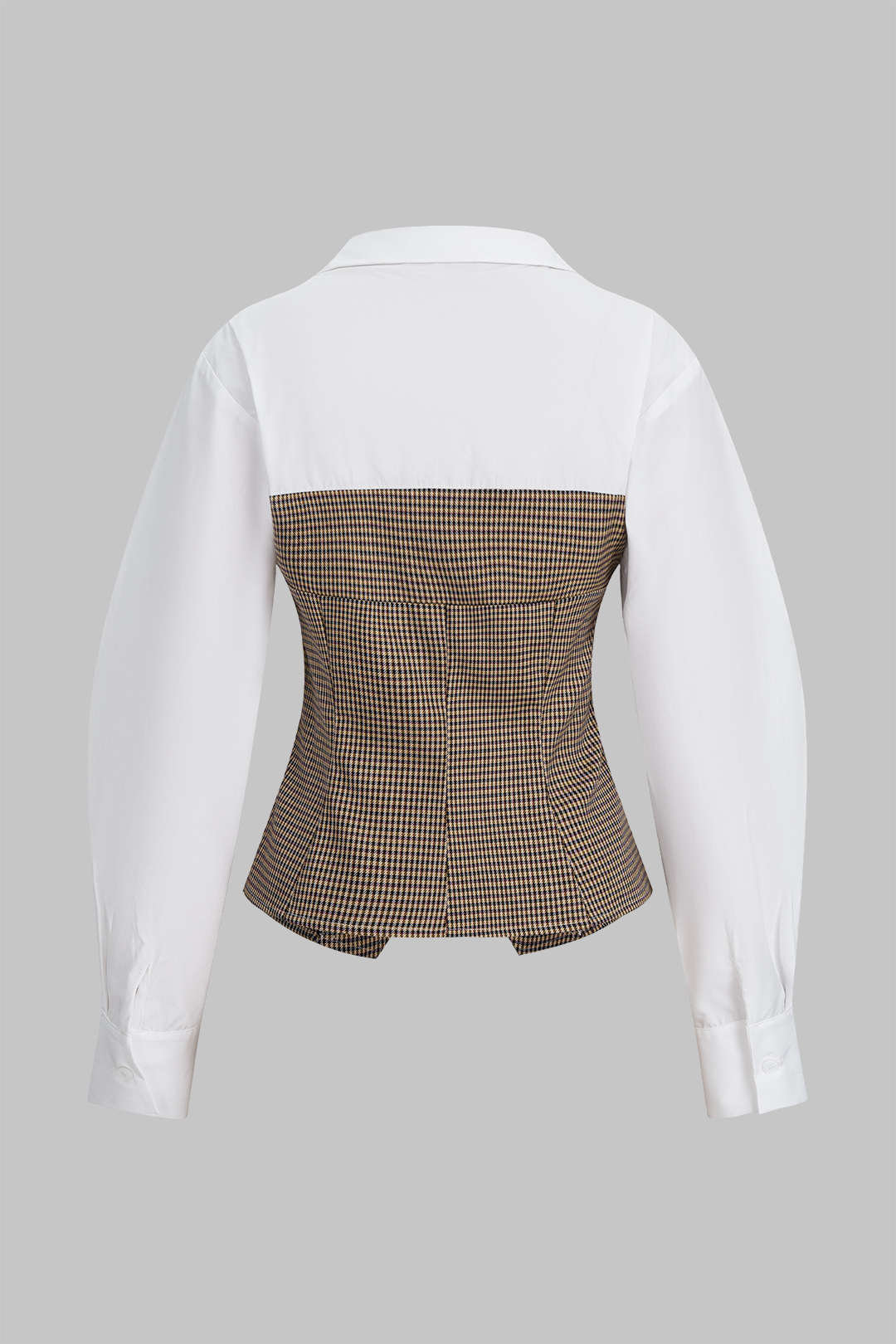 Plaid Print Irregular Button Zipper Long-Sleeved Top - Image 4