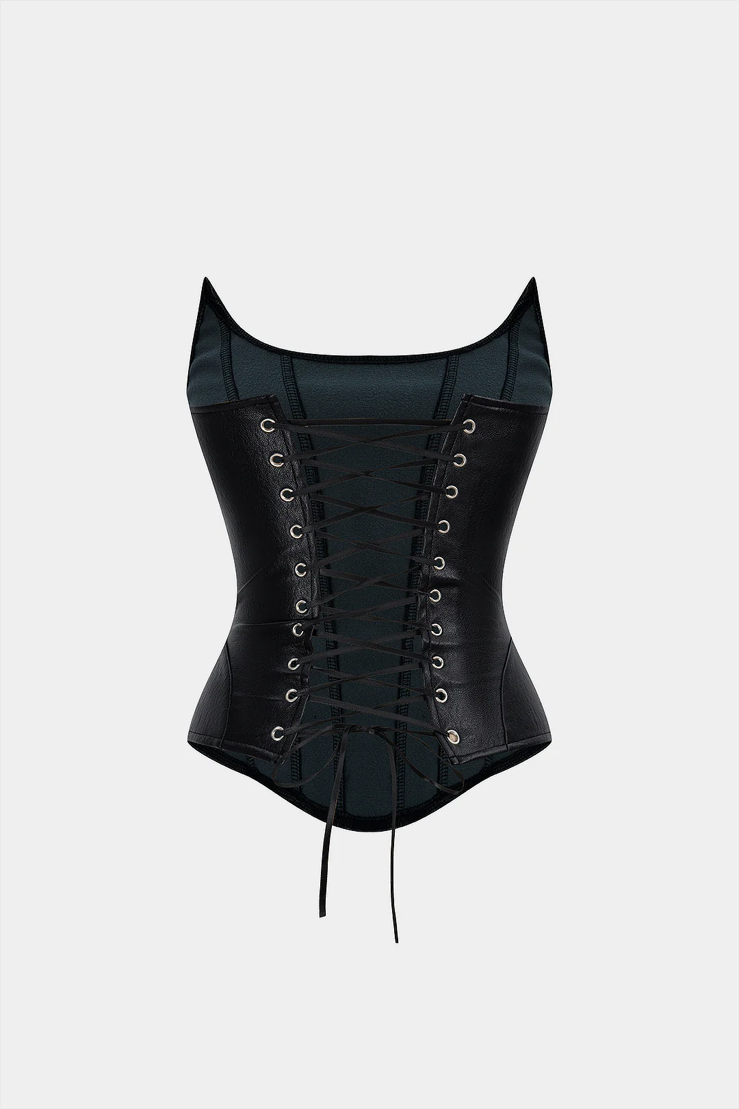 Faux Leather Tie-Back Corset Strapless Tube Top - Image 2