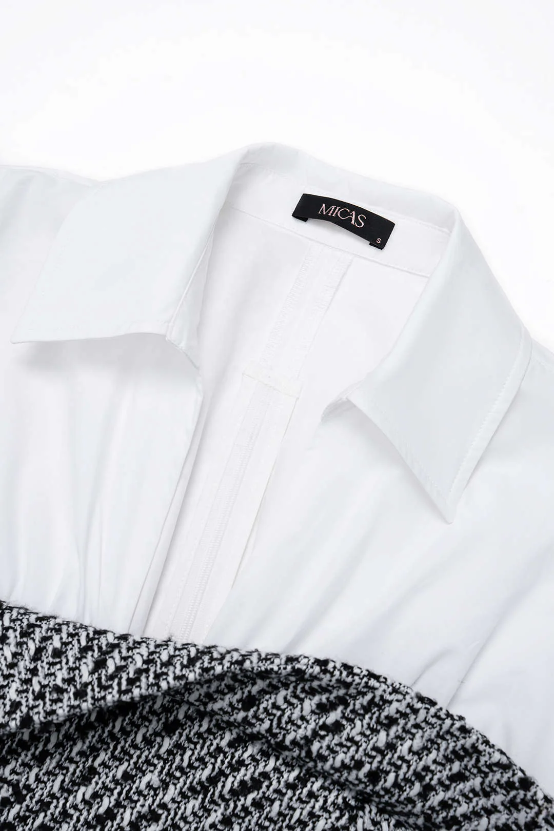Tweed Patchwork Asymmetrical Gigot Long-Sleeve Shirt - Image 3