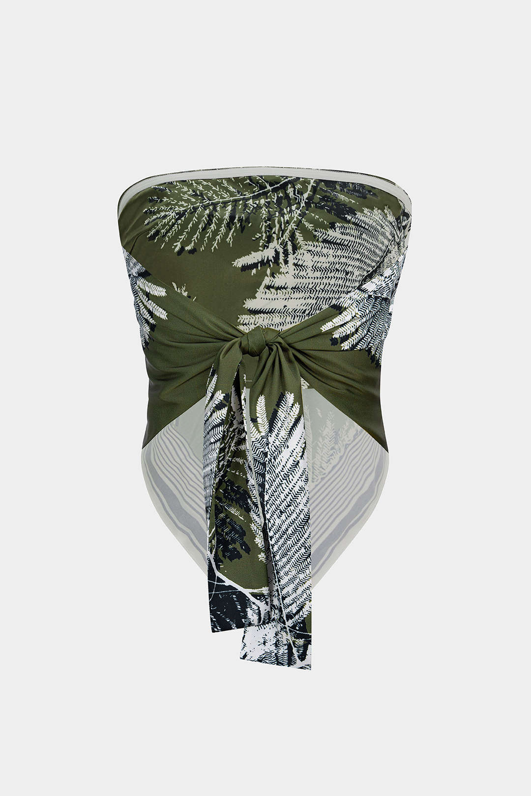 Leaves Contrast Print Satin Backless Tube Top - Image 2