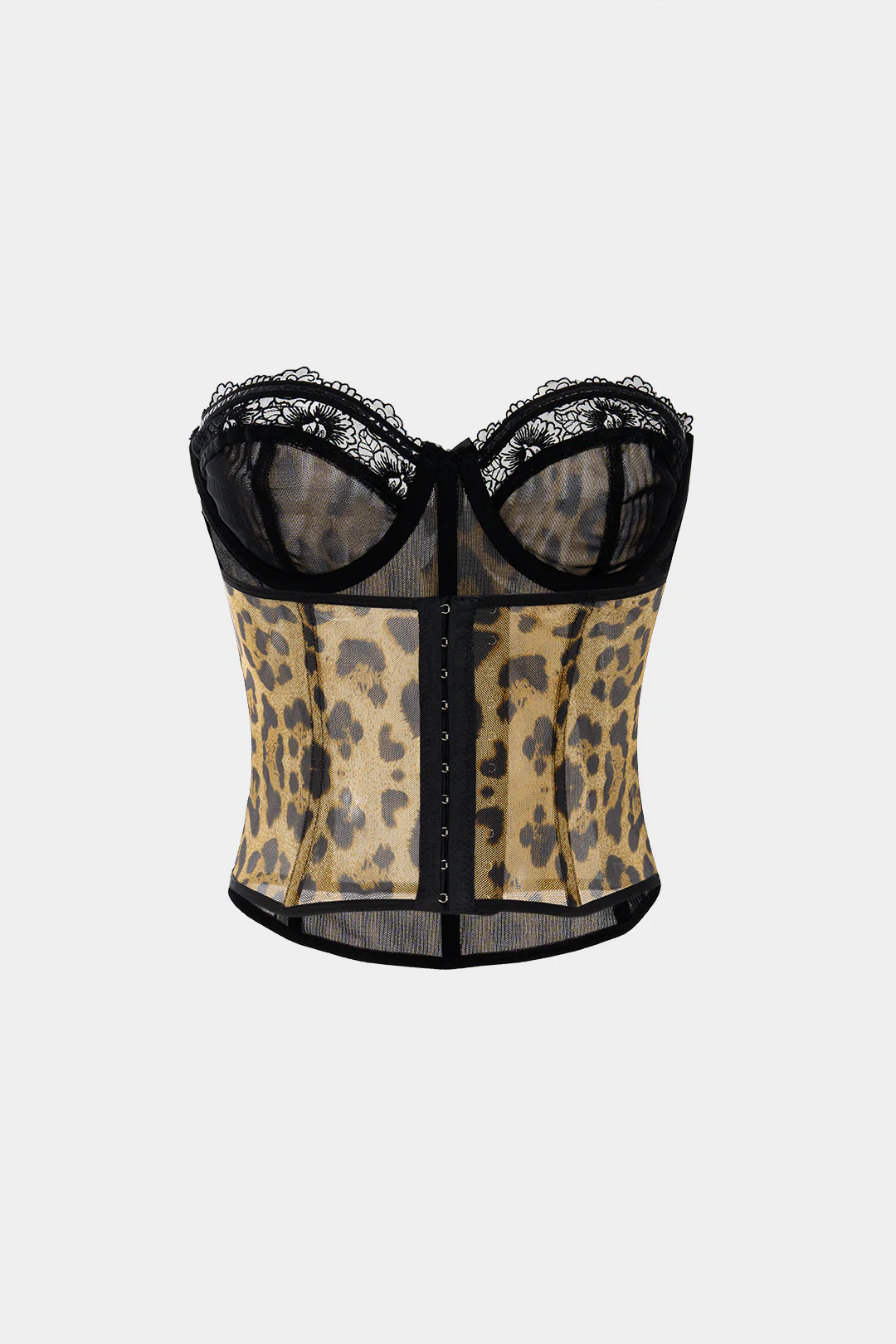 Leopard Print Lace Trim Bow Corset Tube Top - Image 2