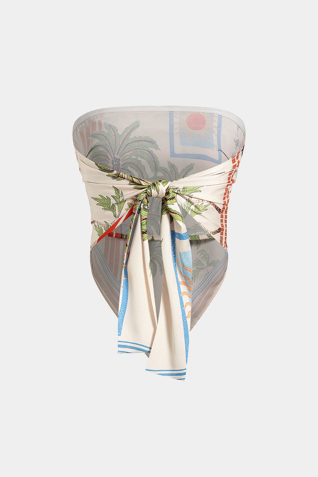Coconut Palm Stripes Print Satin Strappy Tube Top - Image 2