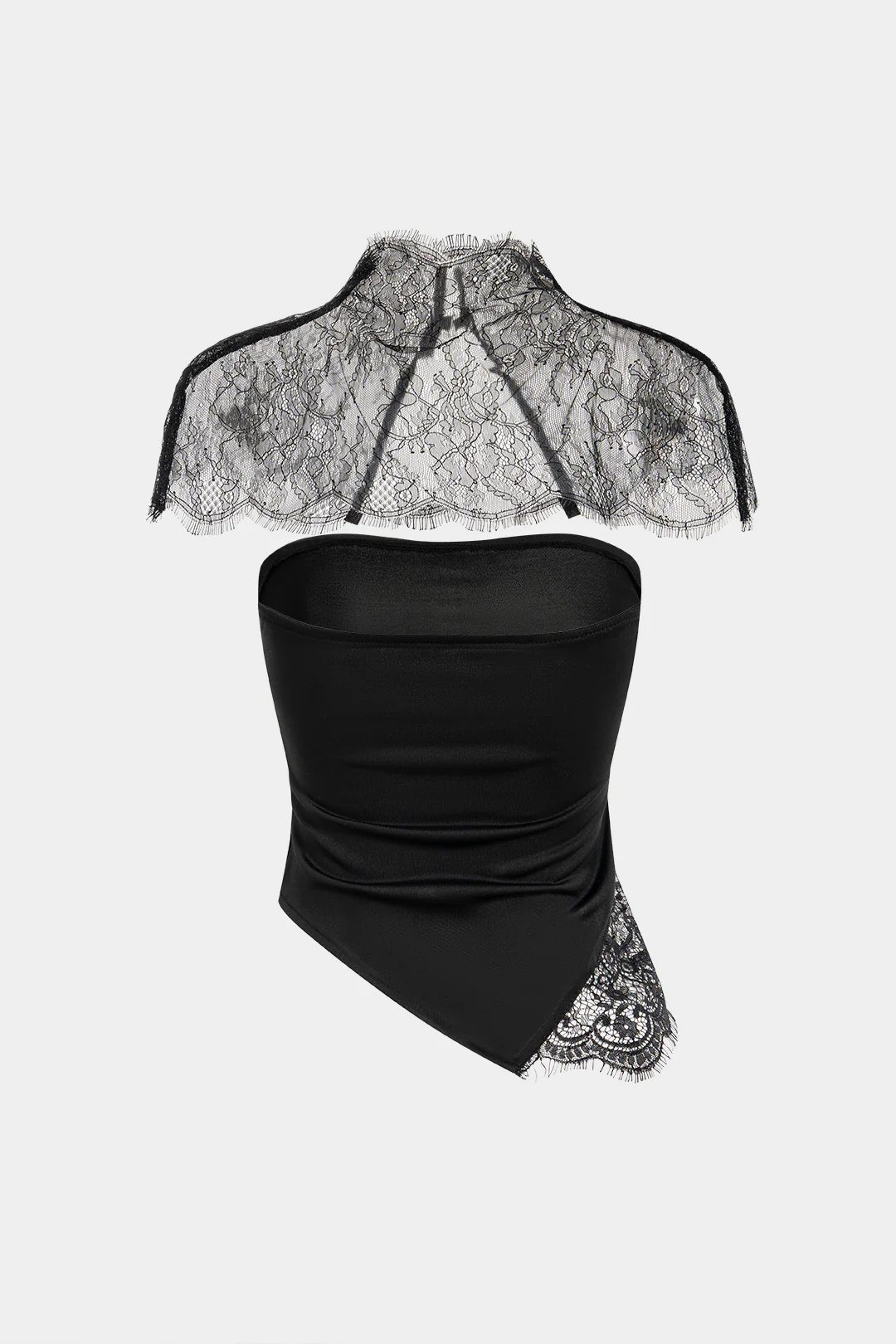 Lace Trim Patchwork Asymmetrical Tube Top With Sheer Shawl - Image 2