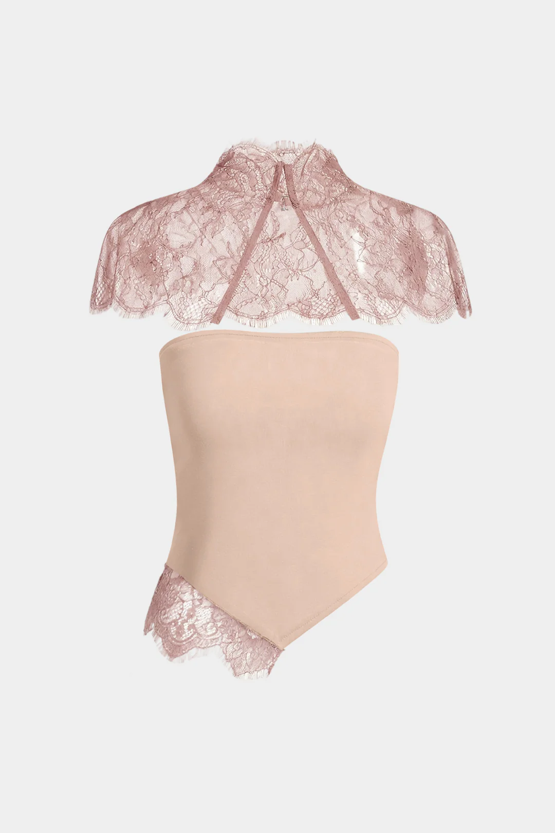 Lace Trim Patchwork Asymmetrical Tube Top With Sheer Shawl - Image 6