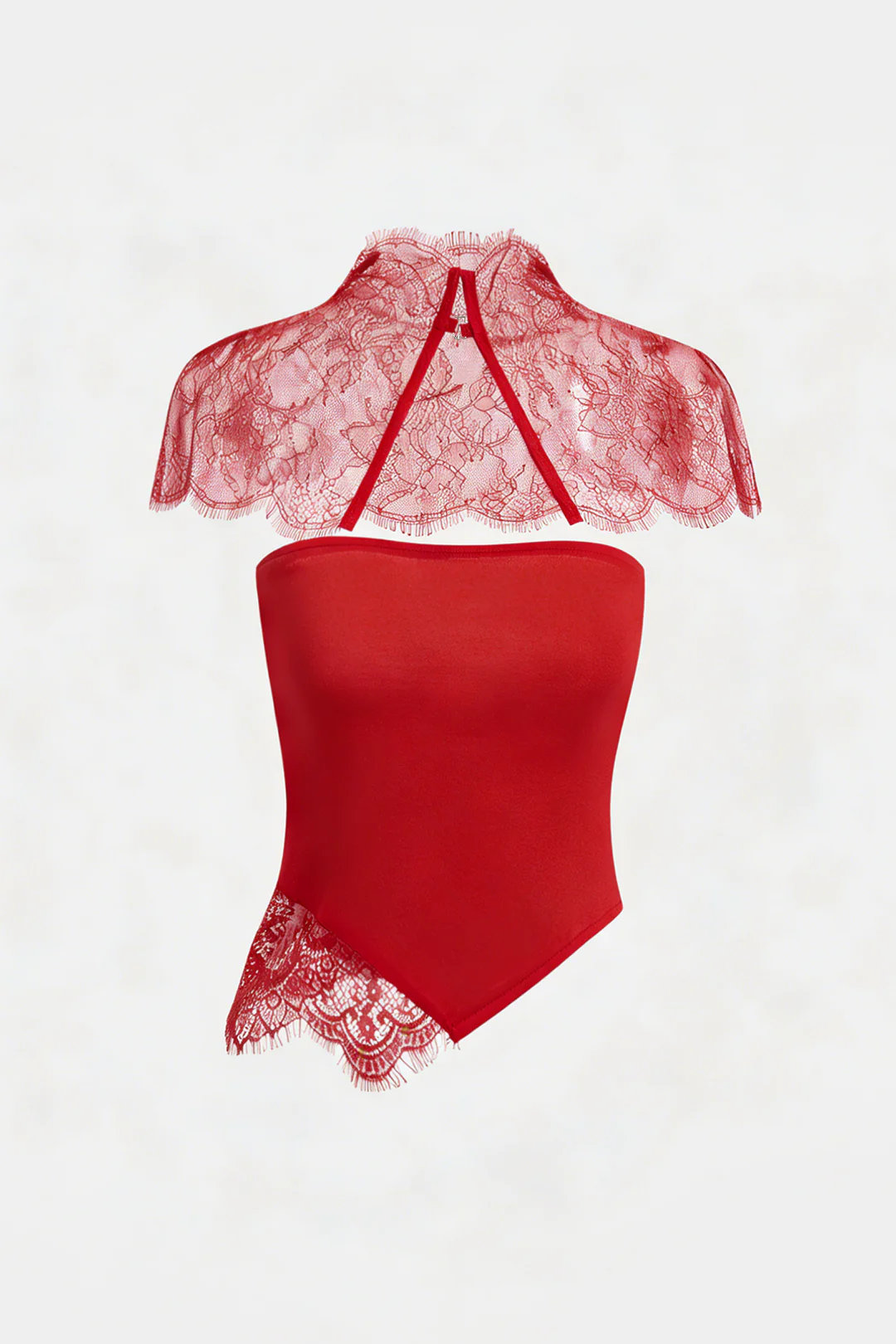Lace Trim Patchwork Asymmetrical Tube Top With Sheer Shawl - Image 8
