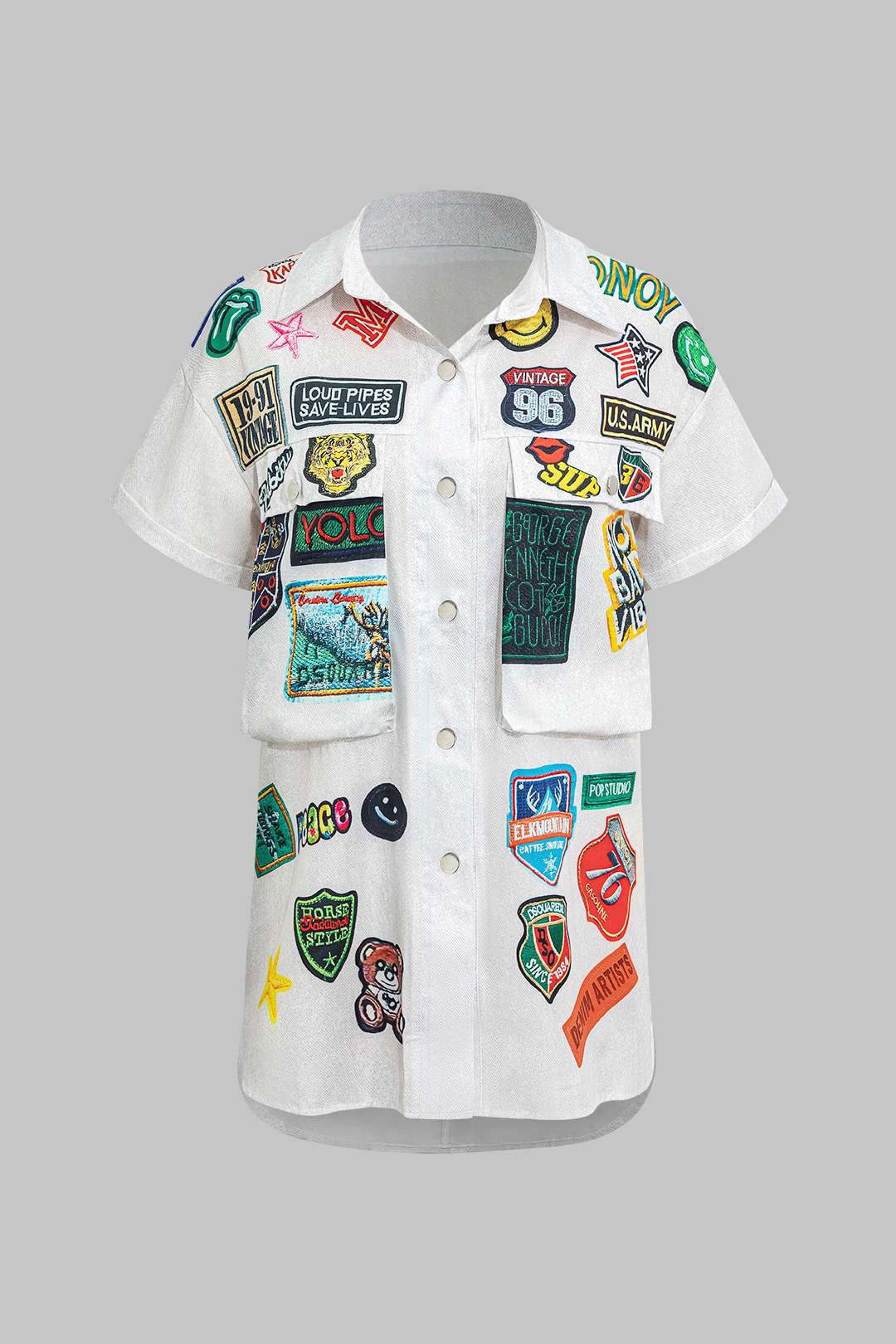 Print Knot Front Cropped Shirt - Image 2