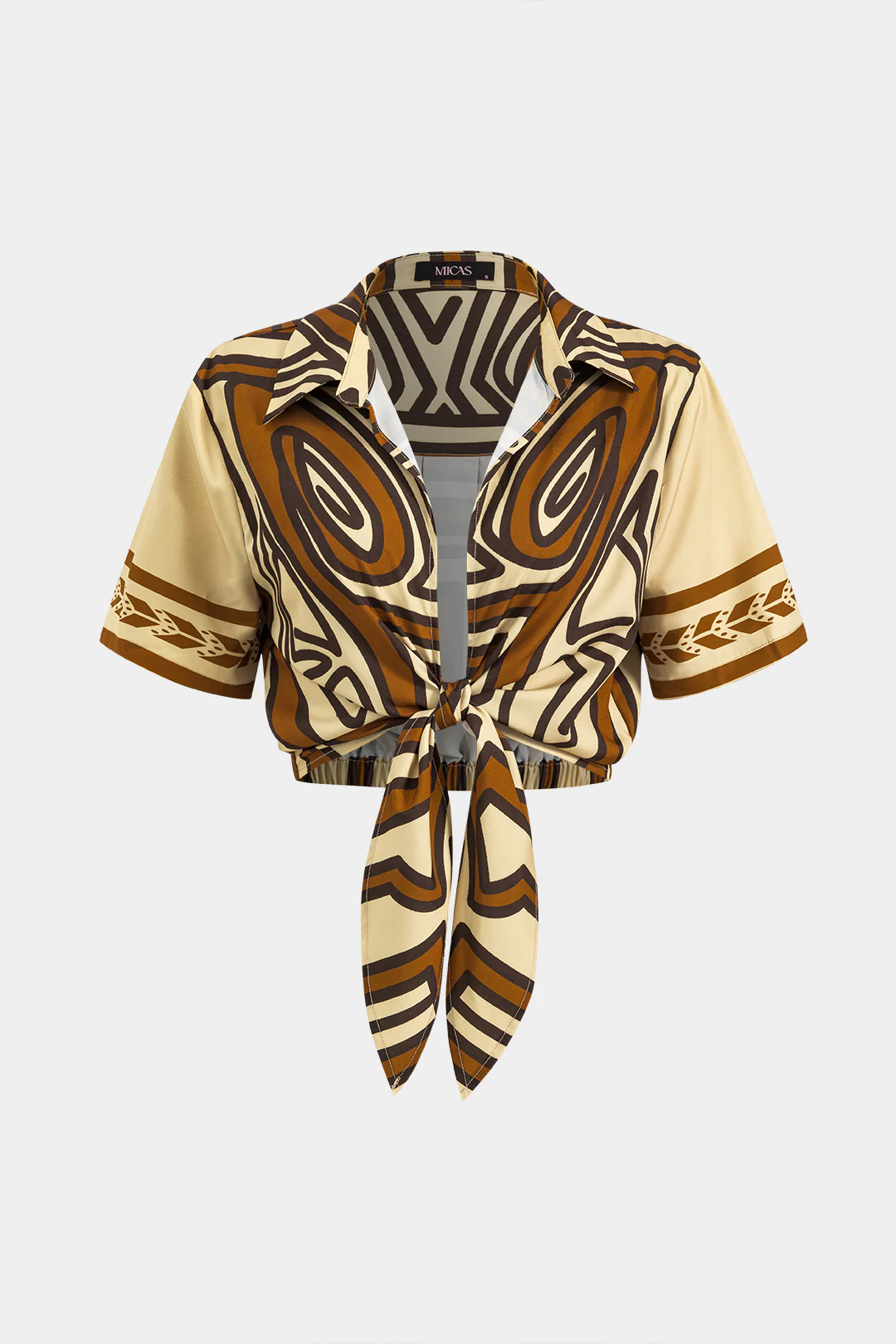 Bohemian Print  Tie Front Short-Sleeve Shirt - Image 2