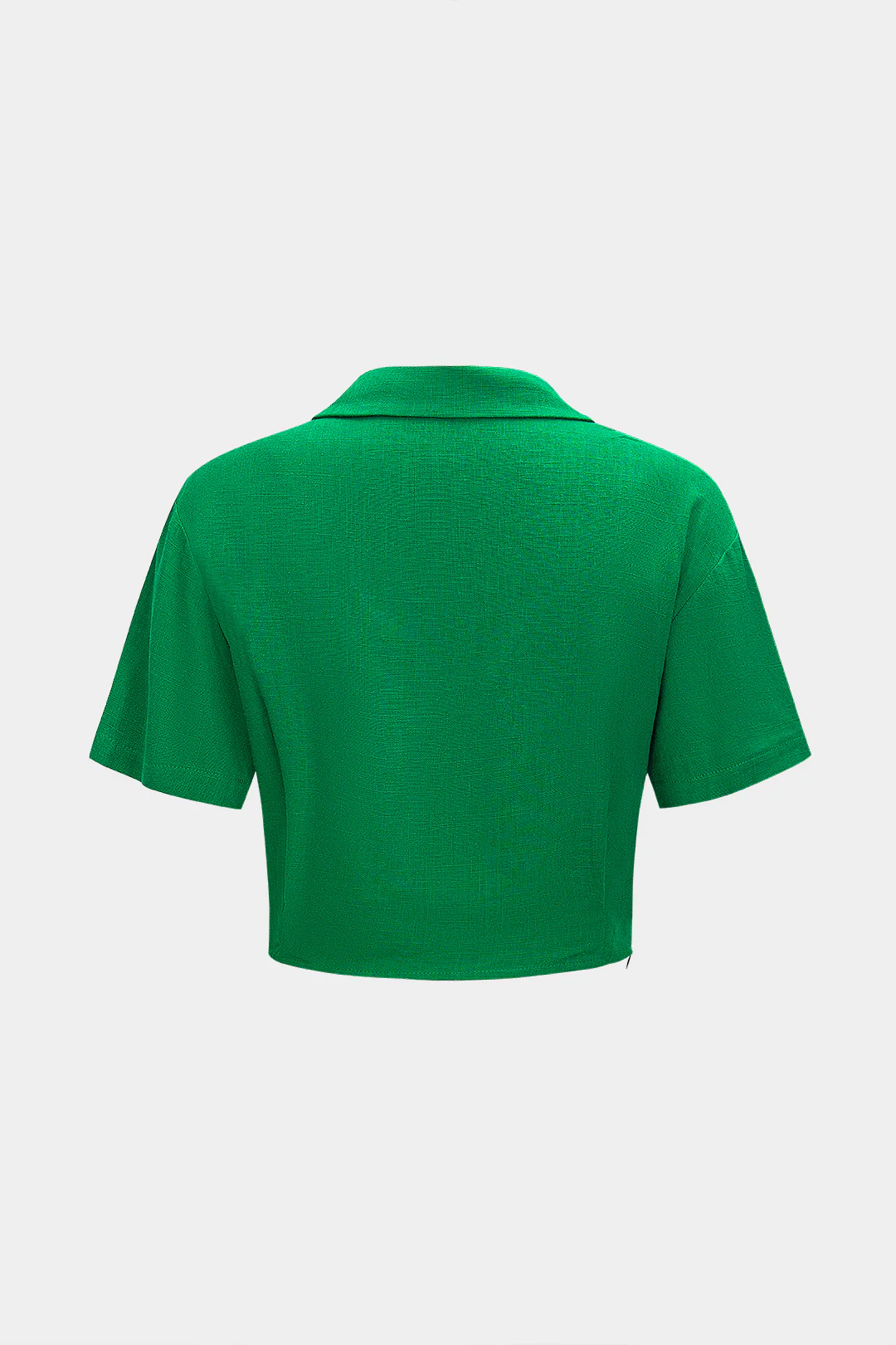 Linen Asymmetrical Ruched V-Neck Short-Sleeve Shirt - Image 2