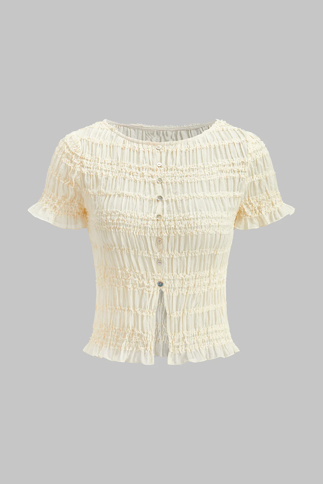 Chiffon Shirred Ruched Short-Sleeve Top And Skirt Set - Image 2
