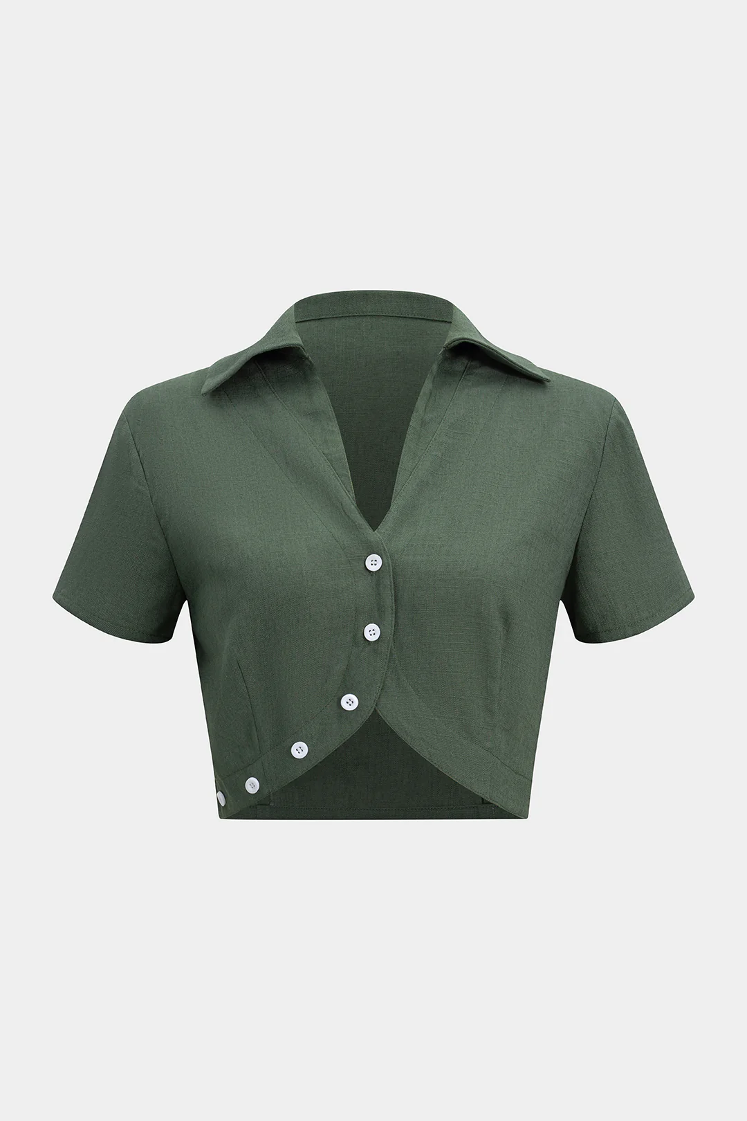 Linen V-Neck Button Short-Sleeve Shirt - Image 5