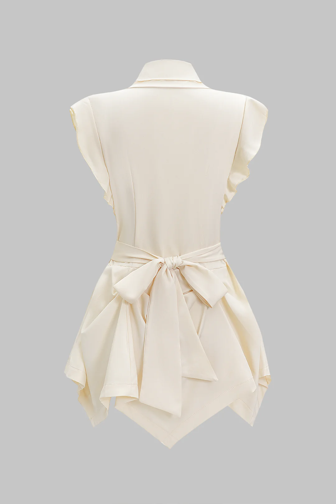 V-Neck Ruched Flutter Sleeve Button Corset Waist Tie-Back Shirt - Image 2
