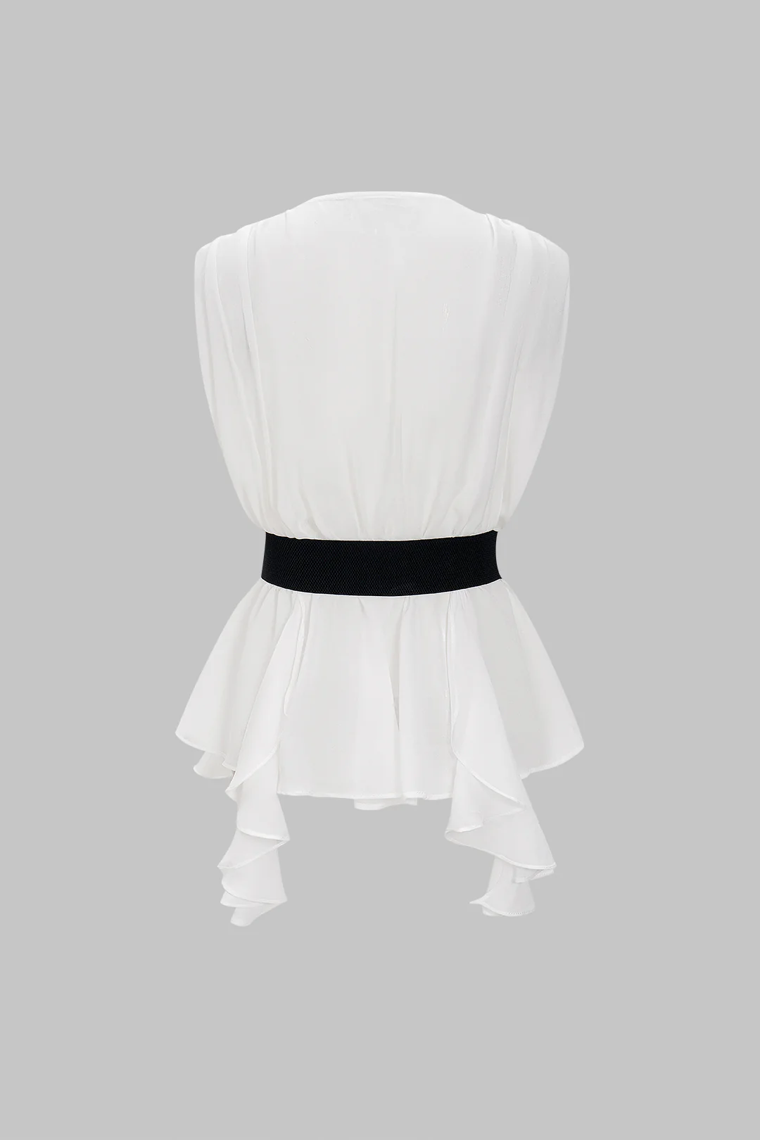 Zebra Stripe Print V-Neck Belted Short-Sleeve Shirt - Image 6