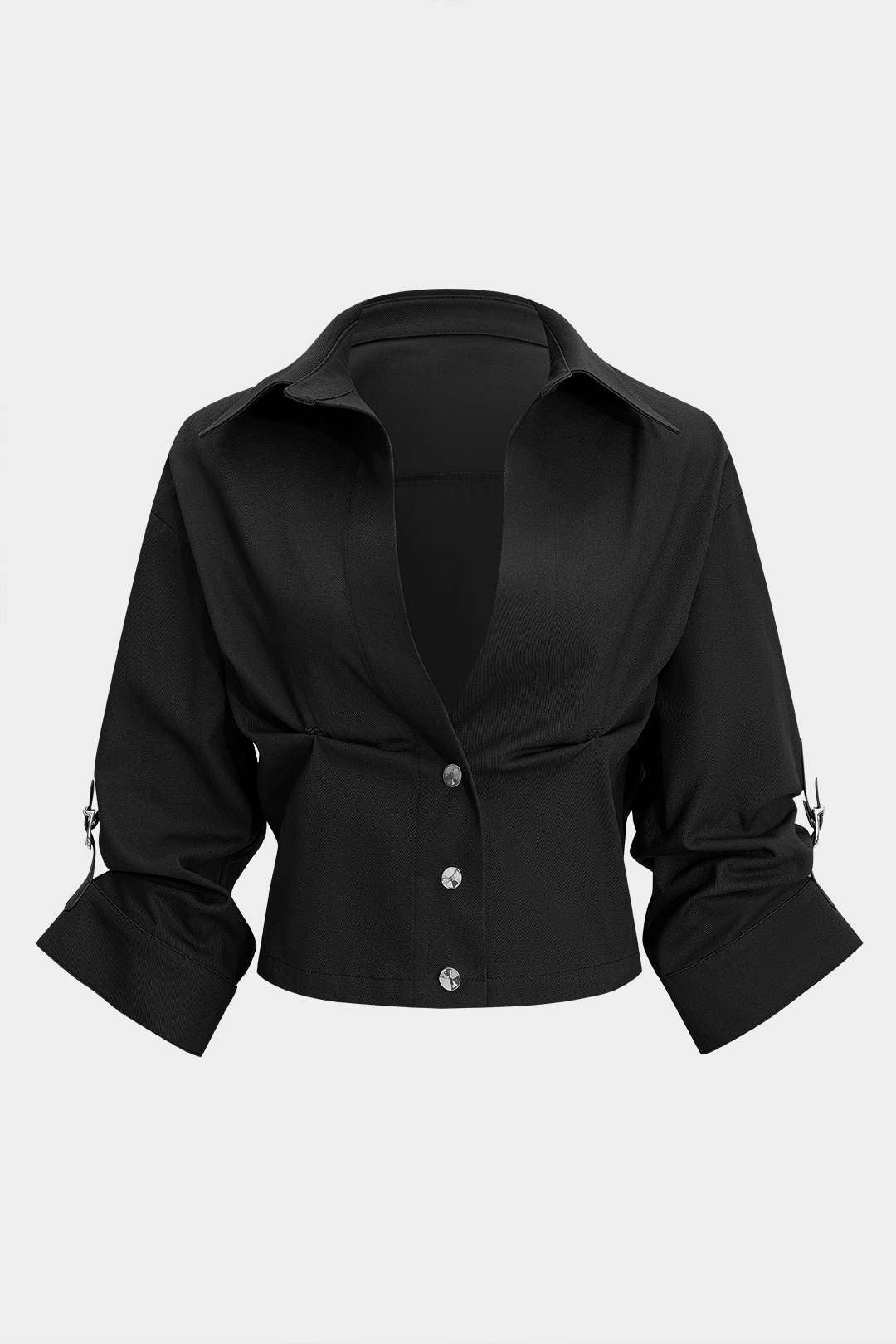 Button Ruched Short-Sleeve Shirt - Image 10