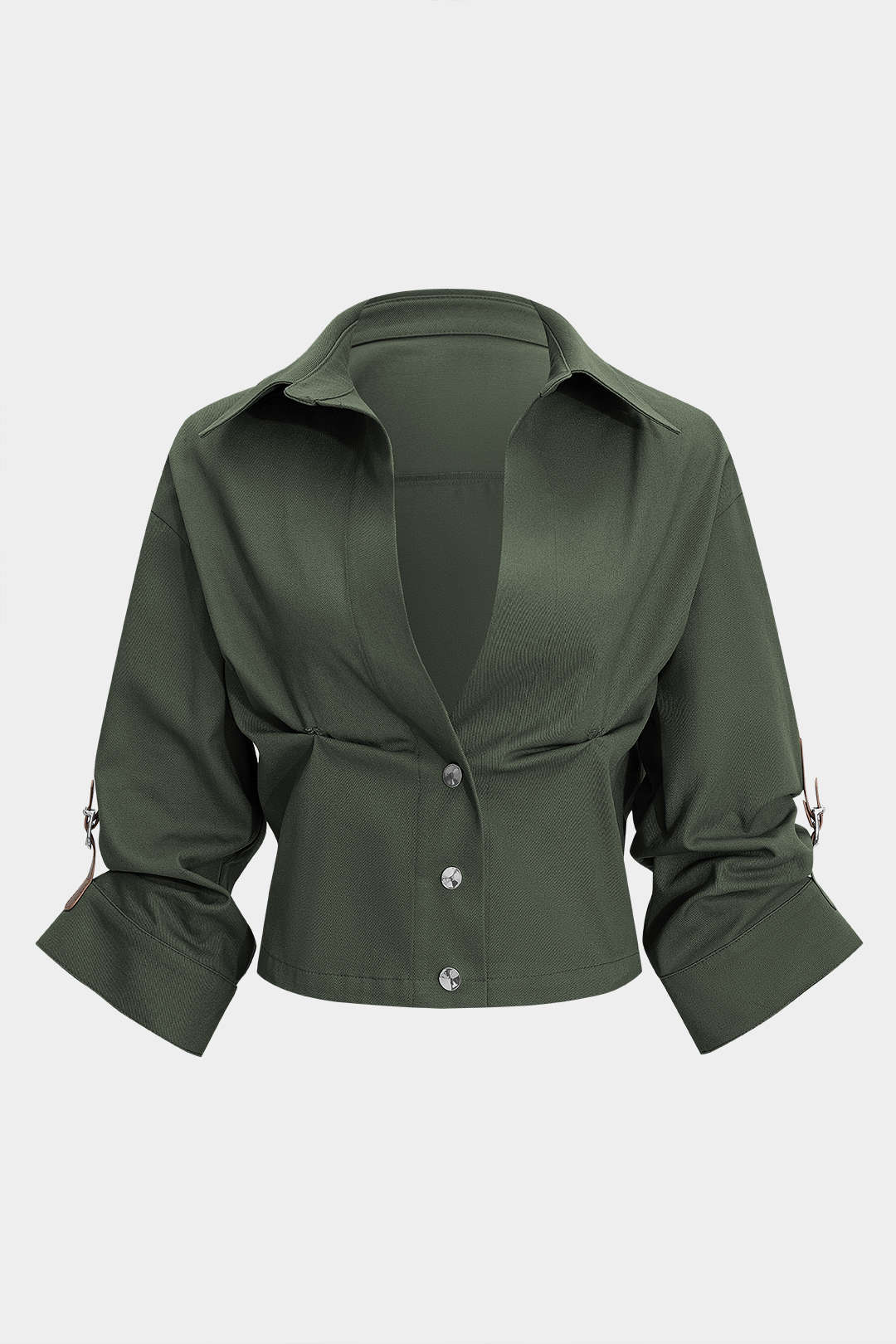 Button Ruched Short-Sleeve Shirt - Image 11